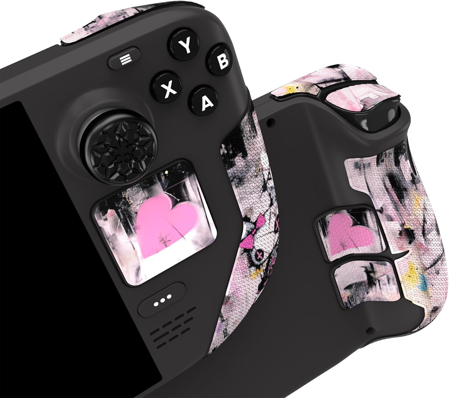 Playvital Premium Split Handle Grips for Steam Deck LCD & OLED - Soft Rubber Pads, Trackpads Skin, Trigger Back Button with Thumb Grips - Hexagonal Diamond Textured Lovely Punky Bunny - Hexagonal Clown Hahaha image number 5