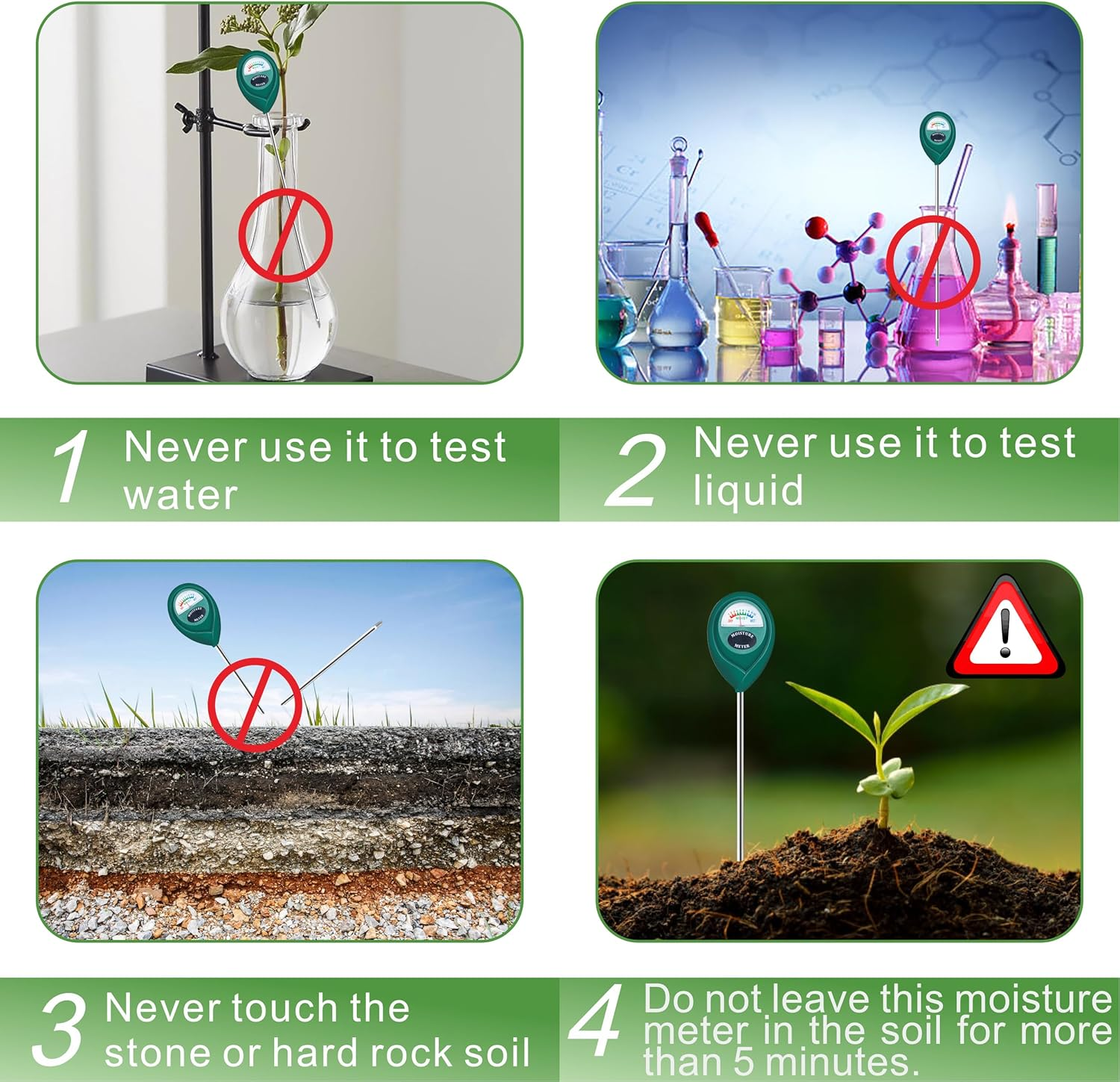 XLUX Long Probe Deep Use Soil Moisture Meter Sensor, Water Monitor Indicator, Hygrometer for Outdoor Indoor Large Pot Plants, Flower, Gardening, Farming, 2 Pack image number 6