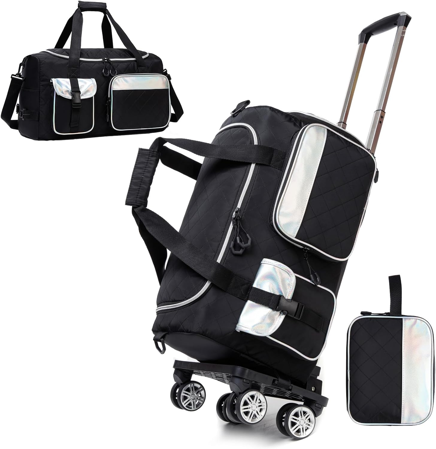 Rolling Duffle Bag with Wheels Women Travel Bag with Wheels Weekender Bags for Women with Toiletry Bag, Purple