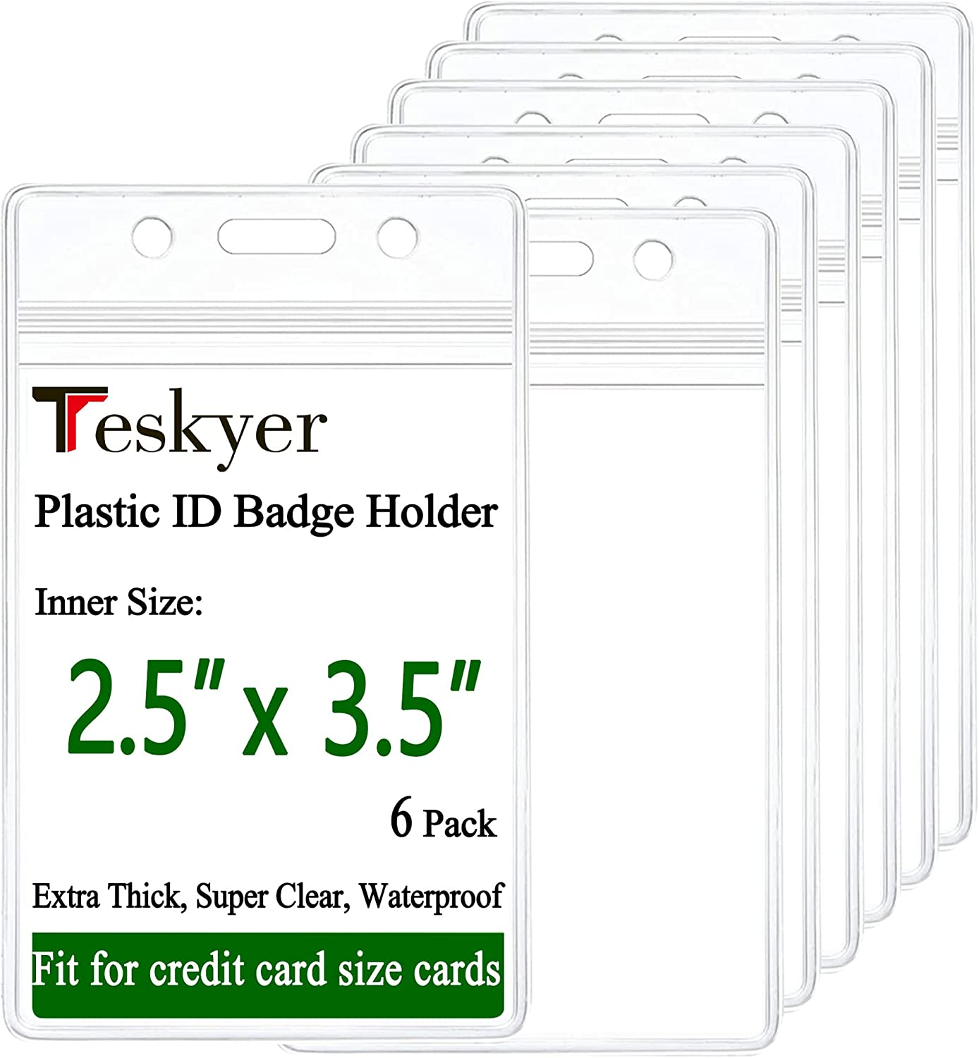 Teskyer 6 Pack Extra Thick Plastic ID Card Badge Holder, Vertical Clear Name Card Badge Holder with Waterproof Resealable Zip, 2.5" X 3.5" Inner Size image number 6