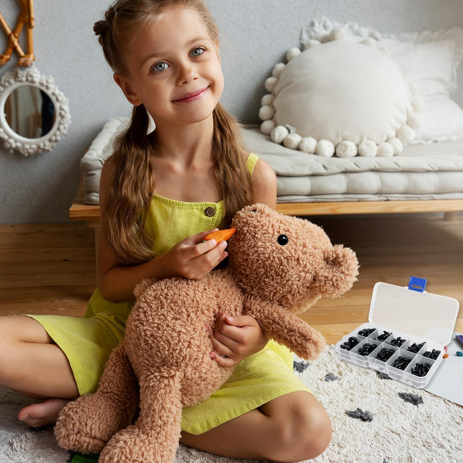 200Pcs Safety Eyes,Funcyboo Craft Eyes Crochet Eyes Assorted Sizes Plastic Doll Eyes Stuffed Animal Eyes Kit with Washers for Amigurumi DIY 5 6 8 10 12 Mm Black Safety Eyes. image number 5