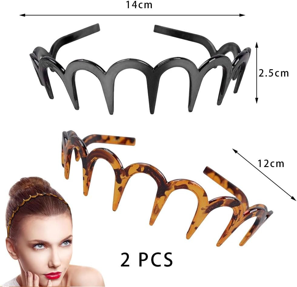 Pack of 2 Zigzag Hair Band Shark Tooth Hair Comb Made of Plastic Zig Zag Hair Band Headband for Women Girls Men Black and Brown image number 3