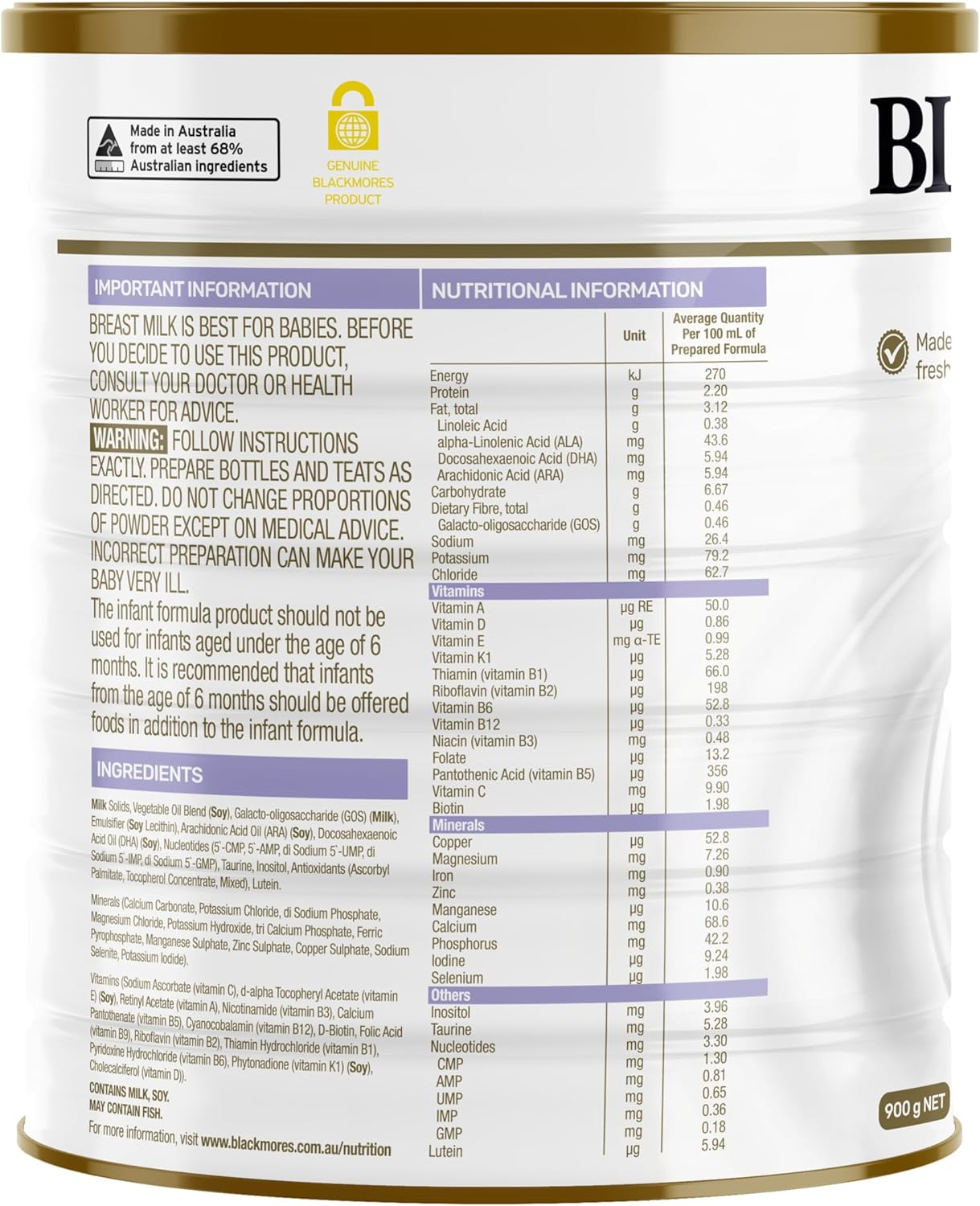 Blackmores Follow-On Formula | Special Blend of Nutrients to Help Meet the Nutritional Needs of 6-12 Months Baby | 900 Grams, Powder image number 6