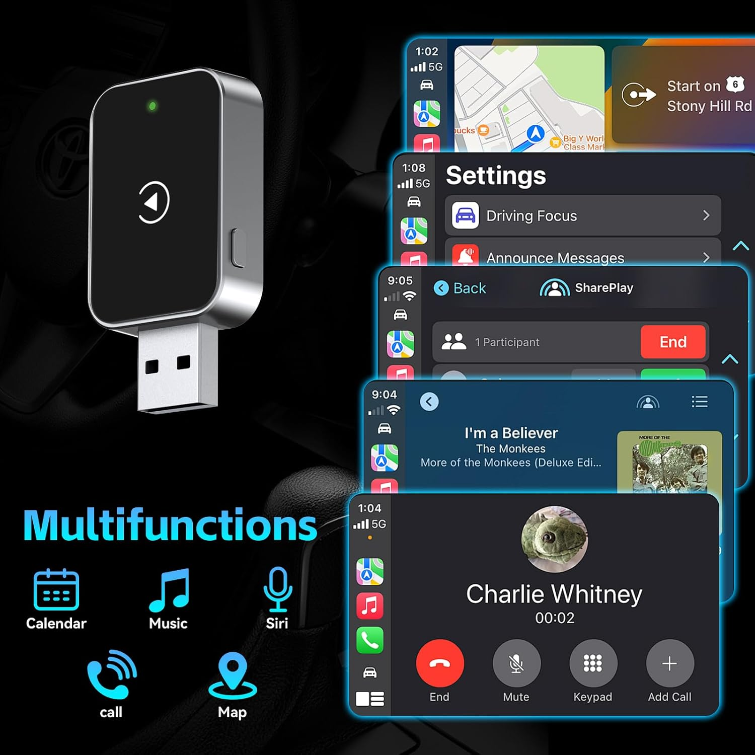 Wireless Carplay Adapter for Iphone,Convert Wired to Wireless Apple Carplay,Plug & Play, Fast Connection, Low Latency,Compatible with Iphone Ios 10+ & Cars 2016+