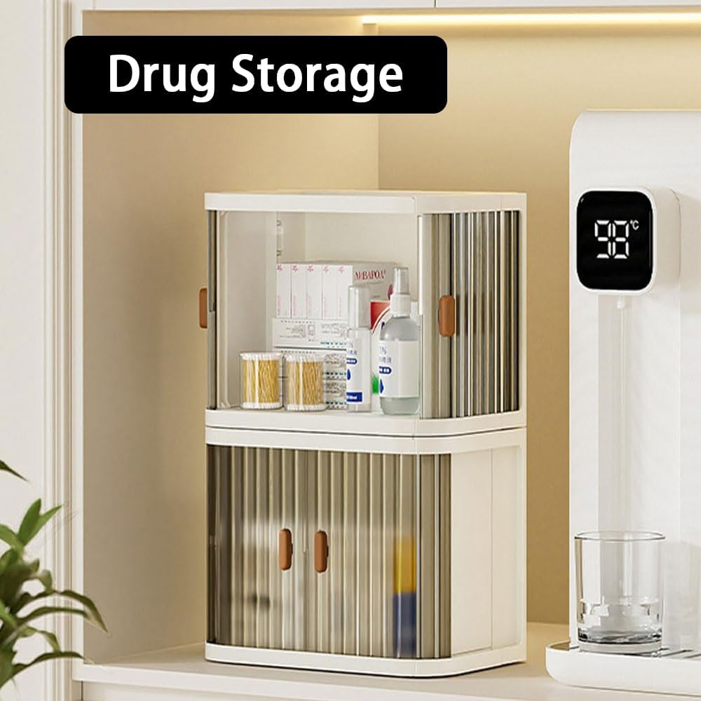 Ranqisys 2-Pack Desktop Storage Boxes with Drawers, Stackable Plastic Organizer for Cosmetics, Jewelry, Hair Accessories, Office Supplies, Masks & Medicine, Folding Design image number 1