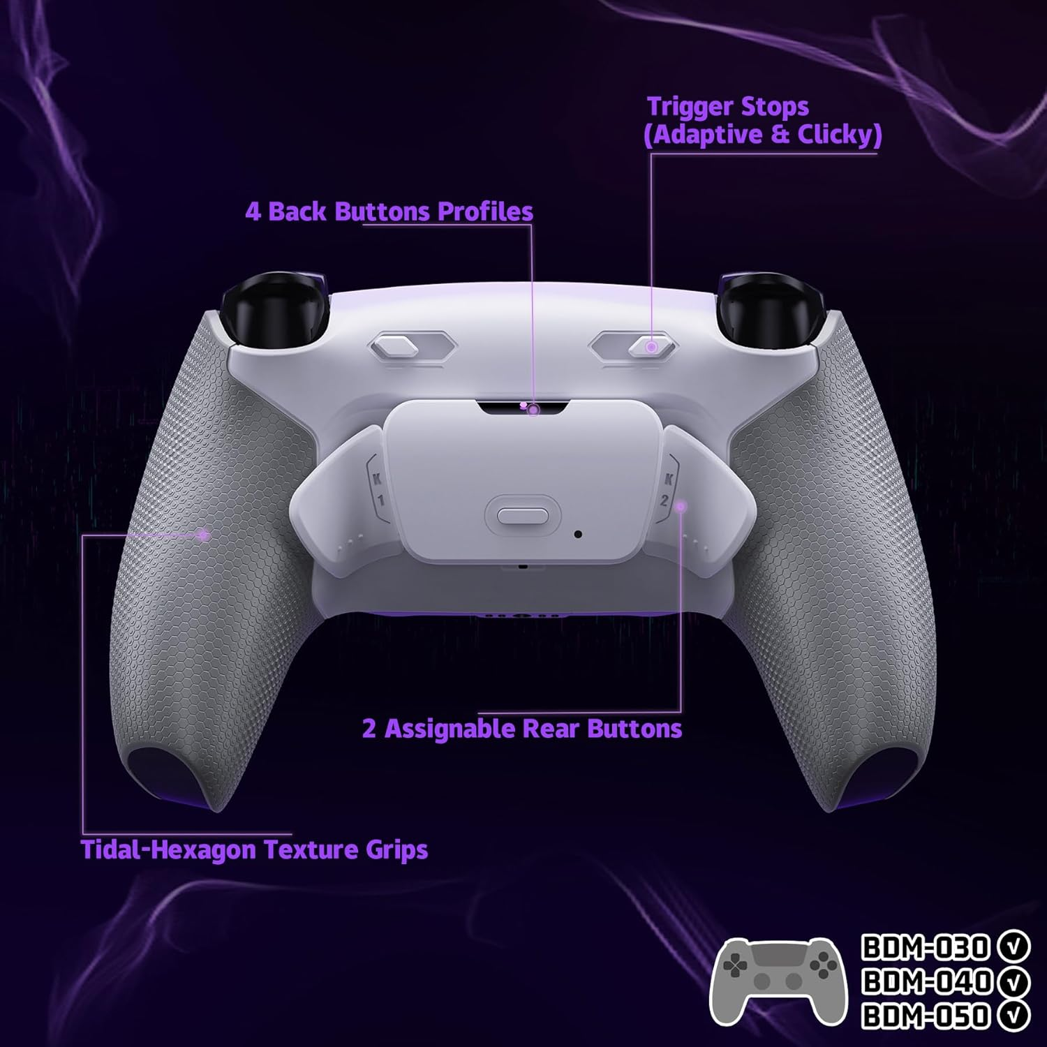 Extremerate Rise plus MAX Back Paddles Kit with Clicky Trigger Stops & Rubberized Grip for PS5 Controller BDM-030 040 050, Remappable Back Buttons Kit for PS5 Controller - White Gray - NO Controller