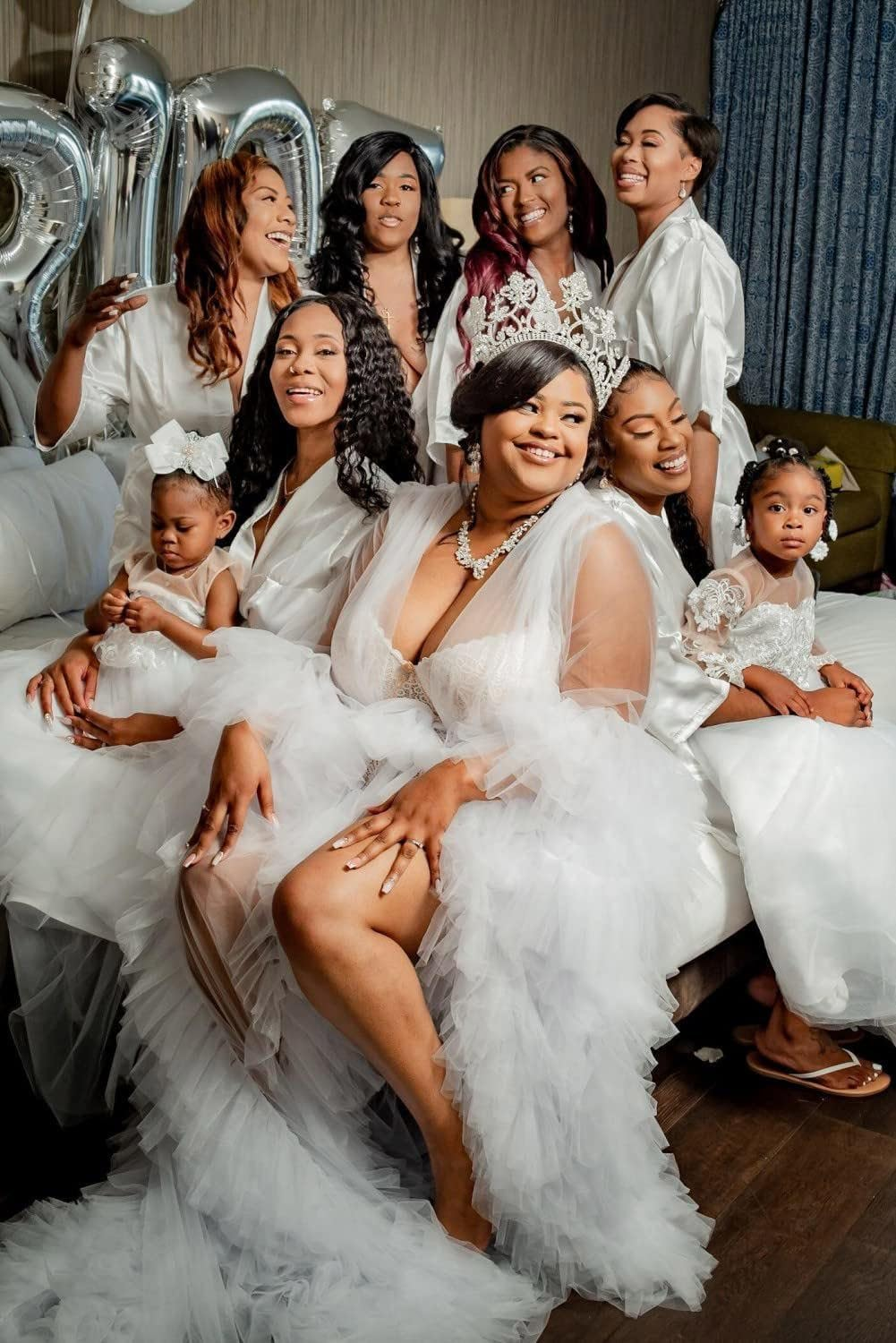 Tianzhihe Women'S Tulle Robe Puffy Maternity Photoshoot Bridal Lingerie Bathgown Dressing Gown Sheer Long image number 5