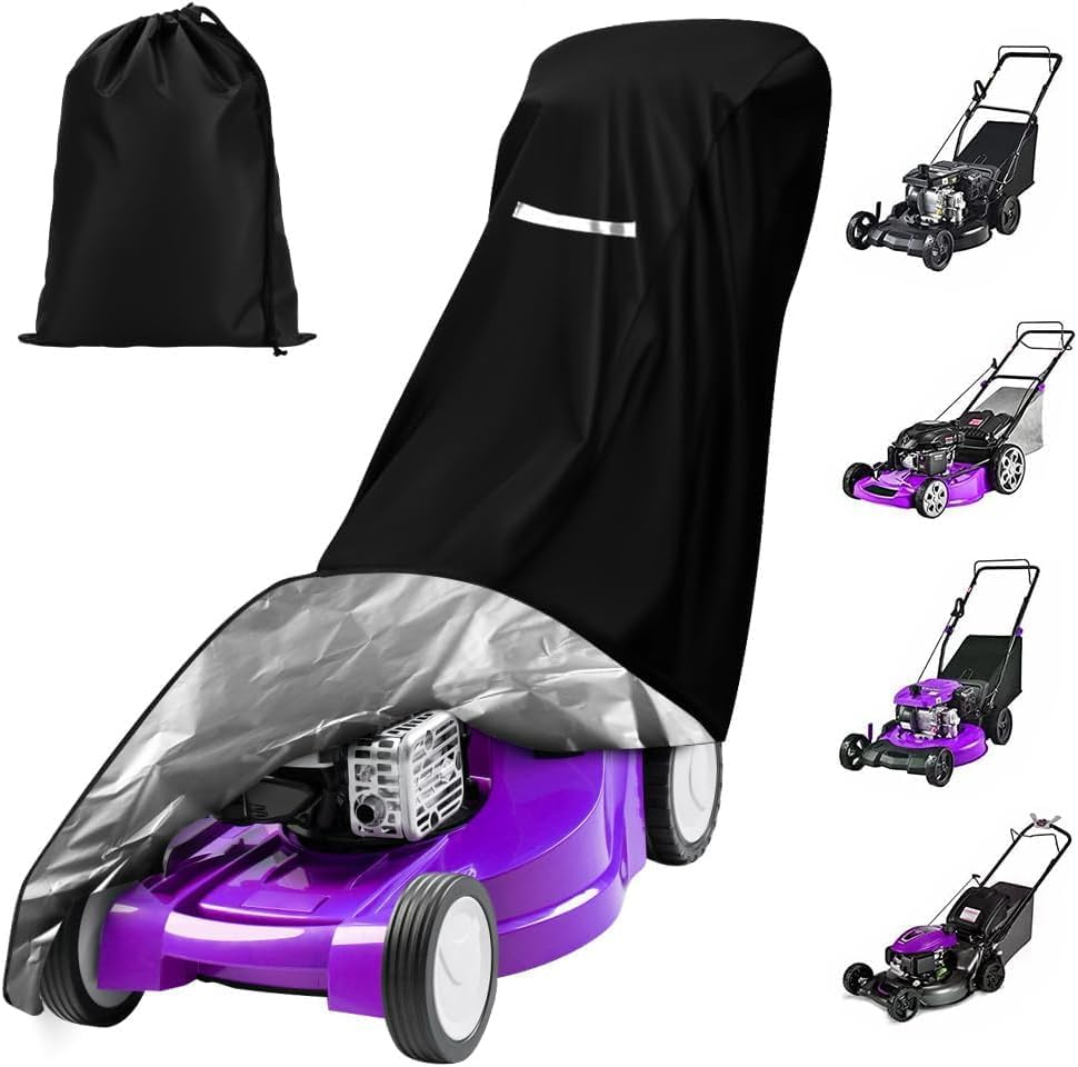 Heavy Duty 210D Polyester Oxford Push Lawn Mower Cover, 193*112*64Cm, Waterproof, UV Protection, Purple, Universal Fit with Drawstring & Storage Bag image number 4