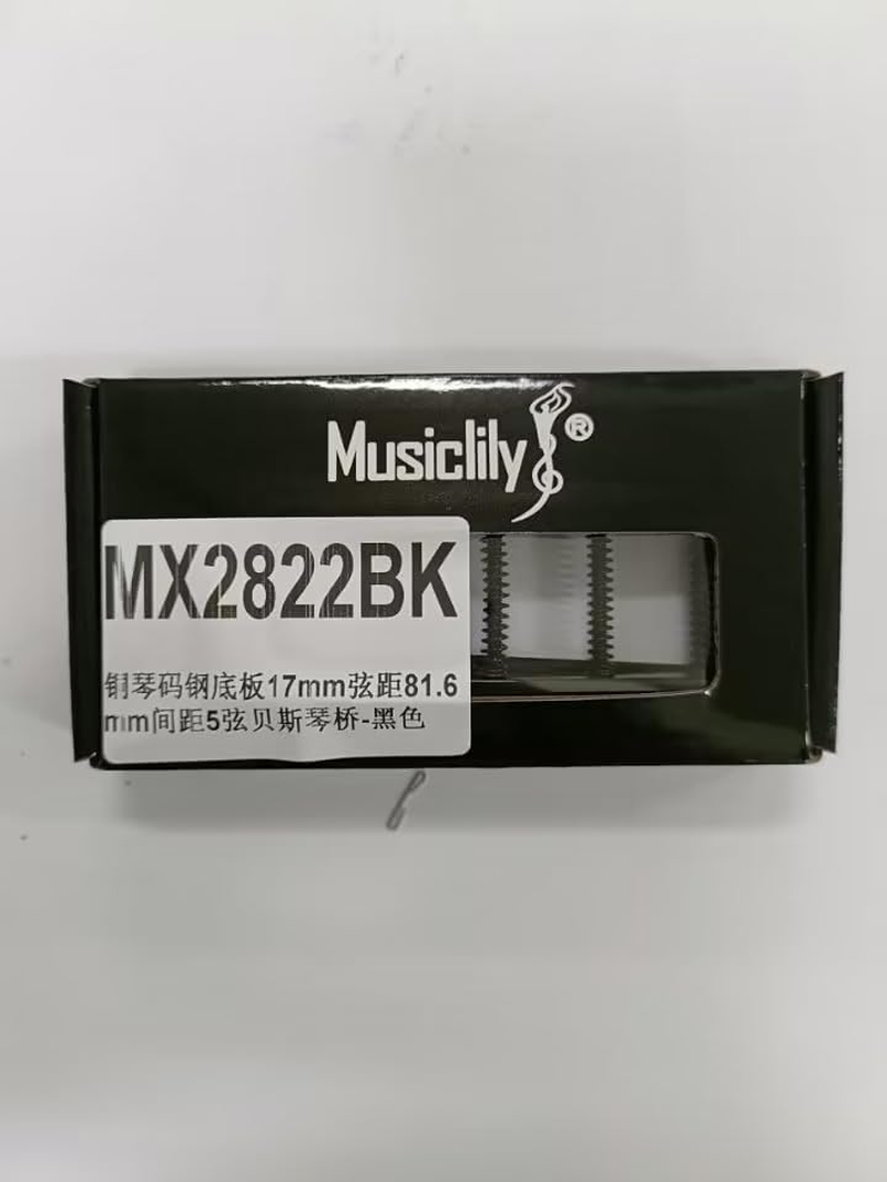 Musiclily Pro 17Mm Dual Load Heavy Duty 5-String Bass Bridge with Brass Saddle Steel Plate, Black - Gold image number 6