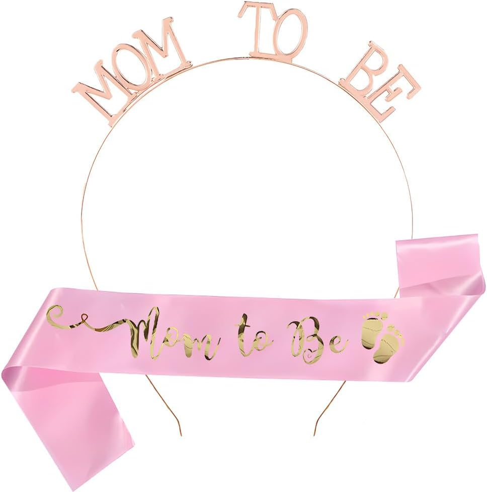 Mom to Be Crown Baby Shower Sash for Mommy Mom to Be Headband and Sash Gender Reveal Decorations for Party Pregnancy Announcement Photo Props