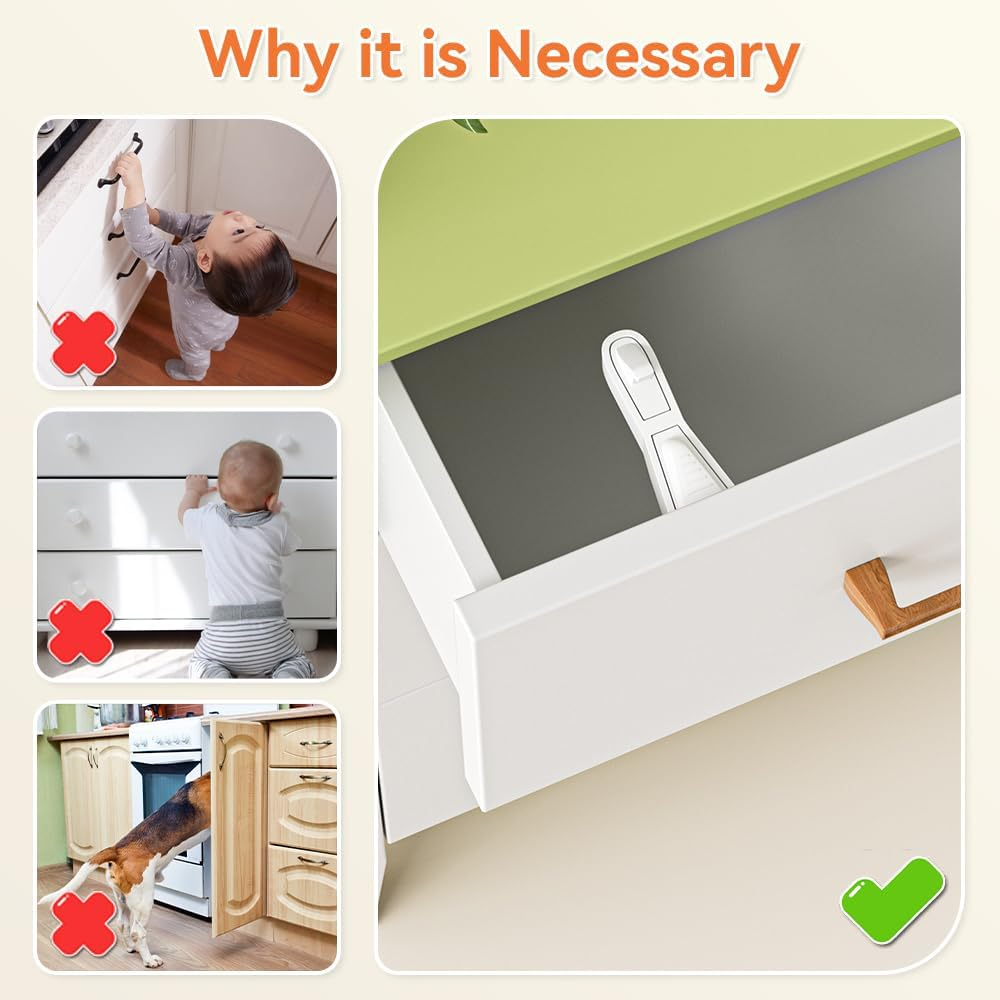 SAFELON 12 Pcs Baby Safety Cabinet Locks Childproof Drawer Locks with Screws, Kids Latch for Drawers and Cabinets, Works with Most Cabinets and Drawers. image number 4