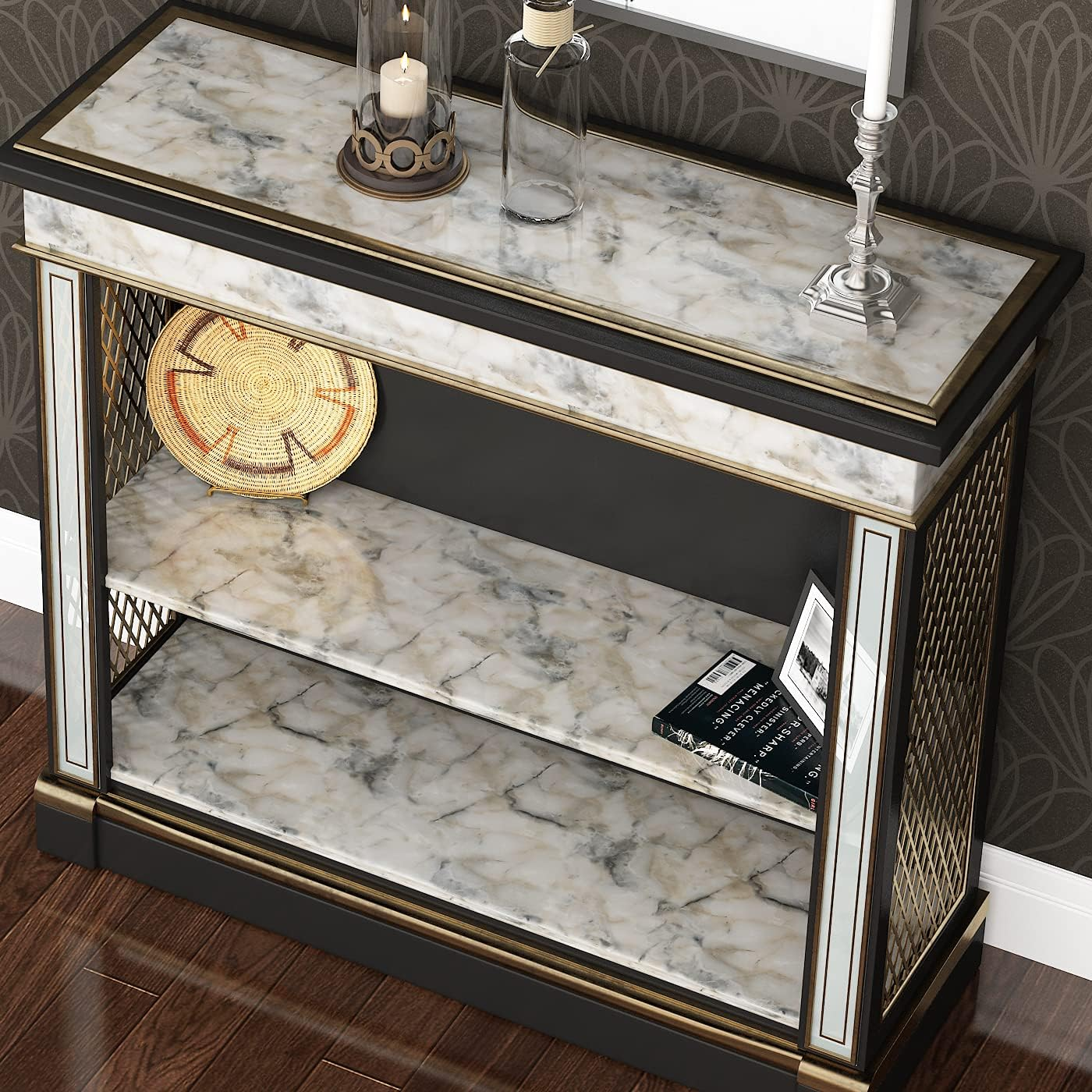 Livelynine 15.8X197 Light Blue Marble Wallpaper Peel and Stick Countertop Contact Paper Waterproof White Navy Marble Contact Paper Peel & Stick Countertops for Bathroom Counter Desk Top Vinyl Wrap image number 6