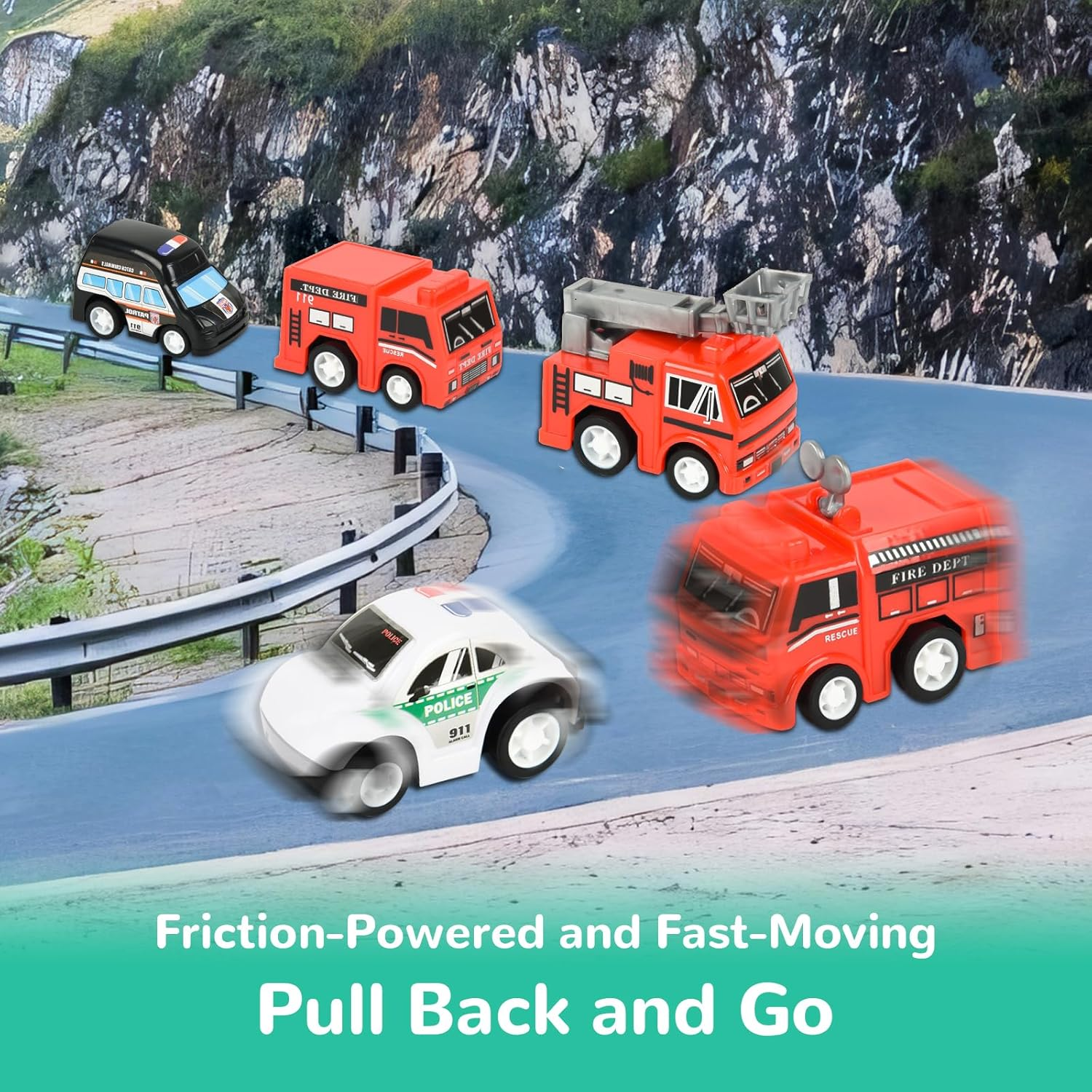 Easter Basket Stuffers 22PCS Mini Pull Back Cars and Trucks Toy Vehicles Set, Assorted Toy Vehicles Party Favors Bulk Small Construction Truck, Police Cars, Fire Trucks for Kids 3-8