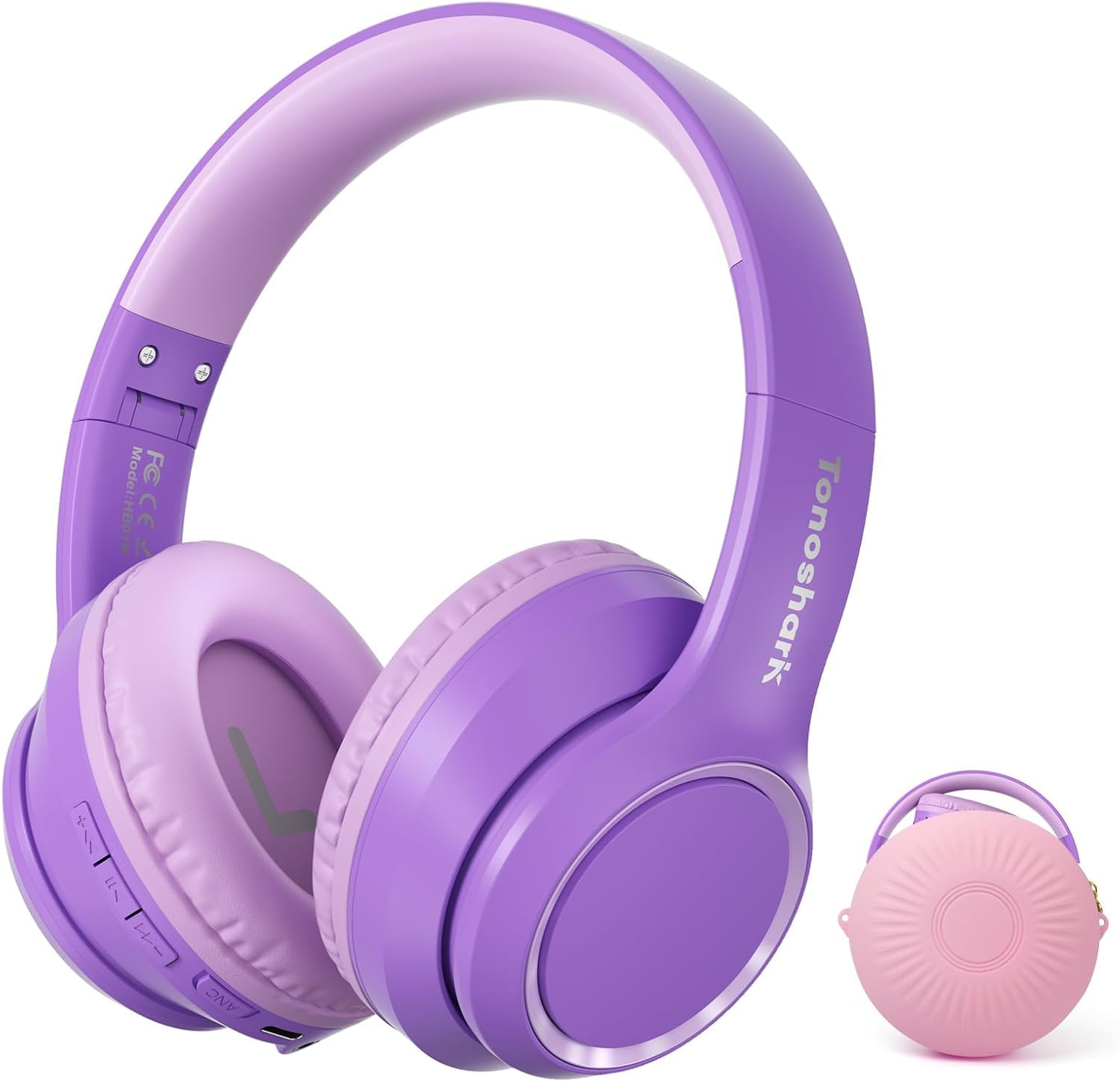 TONOSHARK Kids Headphones Wireless, Active Noise Cancelling Headphones for Kids, 60H Playtime, Bluetooth Over-Ear Headset Built-In Microphone for Home/School/Travel - Includes Portable Case (Purple) image number 3