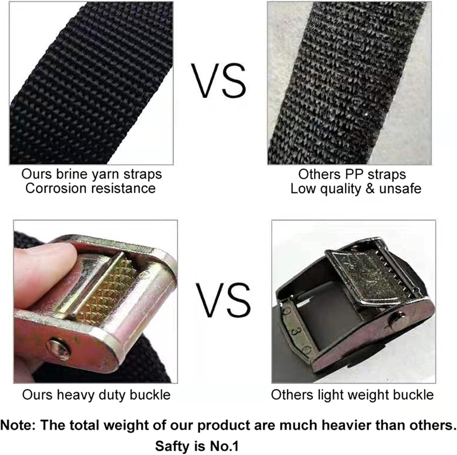 Ayaport Cam Buckle Tie down Straps 6 Feet 2200Lbs Break Strength Securing Straps with S Hooks for Motorcycle, Kayak, Car, Truck, Boat, Dirt Bike, Pack of 4 (6Ft) image number 6