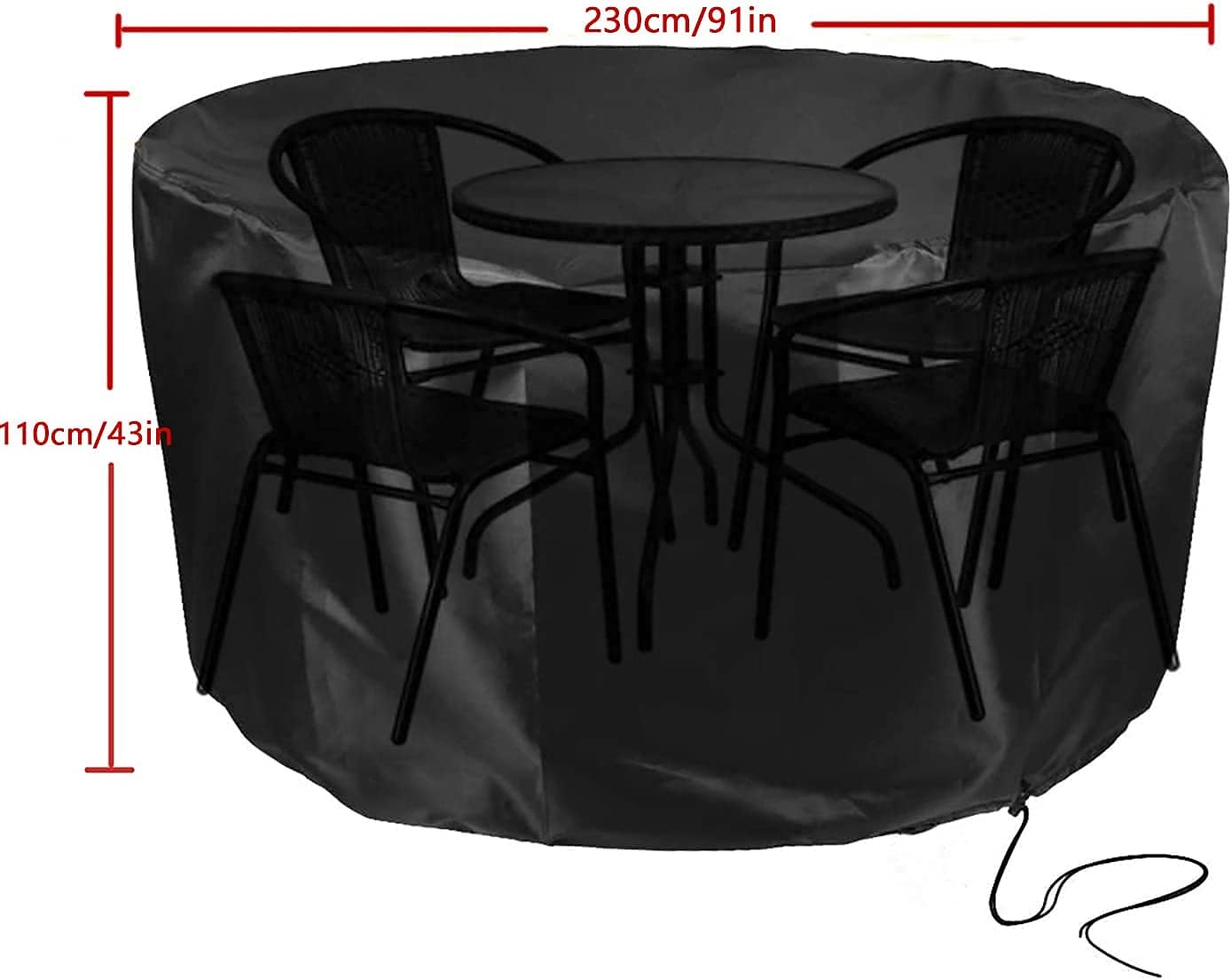 Garden Furniture Covers Patio round Table Cover MAYHOUR Waterproof Windproof Drawstring 210D Oxford Fabric Outdoor Indoor Chair Desk Cover Anti-Uv Snow Protection Black (73&times;43In/185&times;110Cm) image number 3