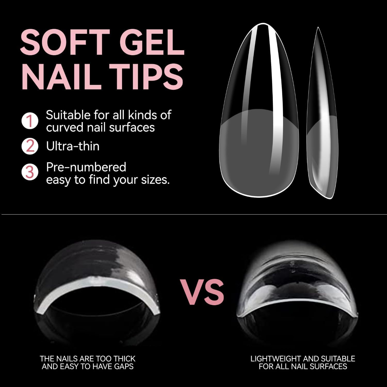 Nka Soft Gel Nail Tips, Press on Nails - Full Cover, Ultra Thin, No Trace, Pre Buffed, Durable Gel, 12 Sizes -Medium Almond (240) image number 5
