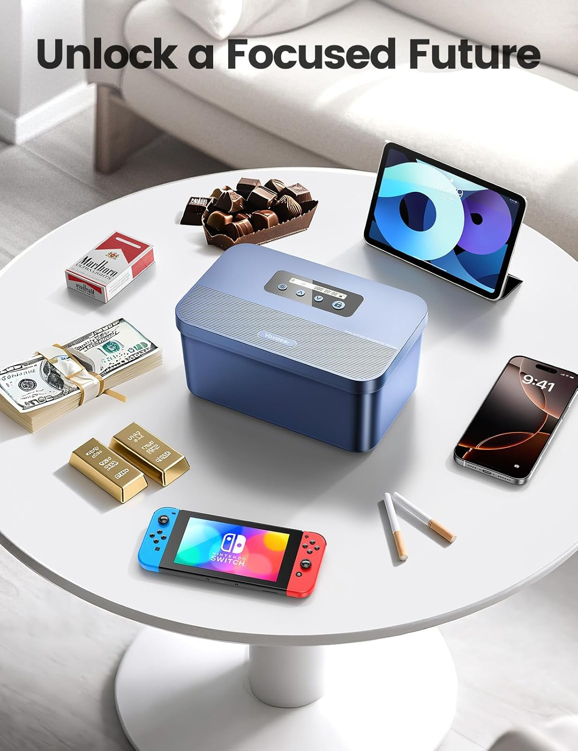 Vaydeer Time Lock Box, Phone Lock Box with Timer, Timed Locking Safe, Self-Control Container with USB C Charge,Child Lock, Audio Prompt, Time Release Storage Locker for Phone/Ipad Mini/Medicine