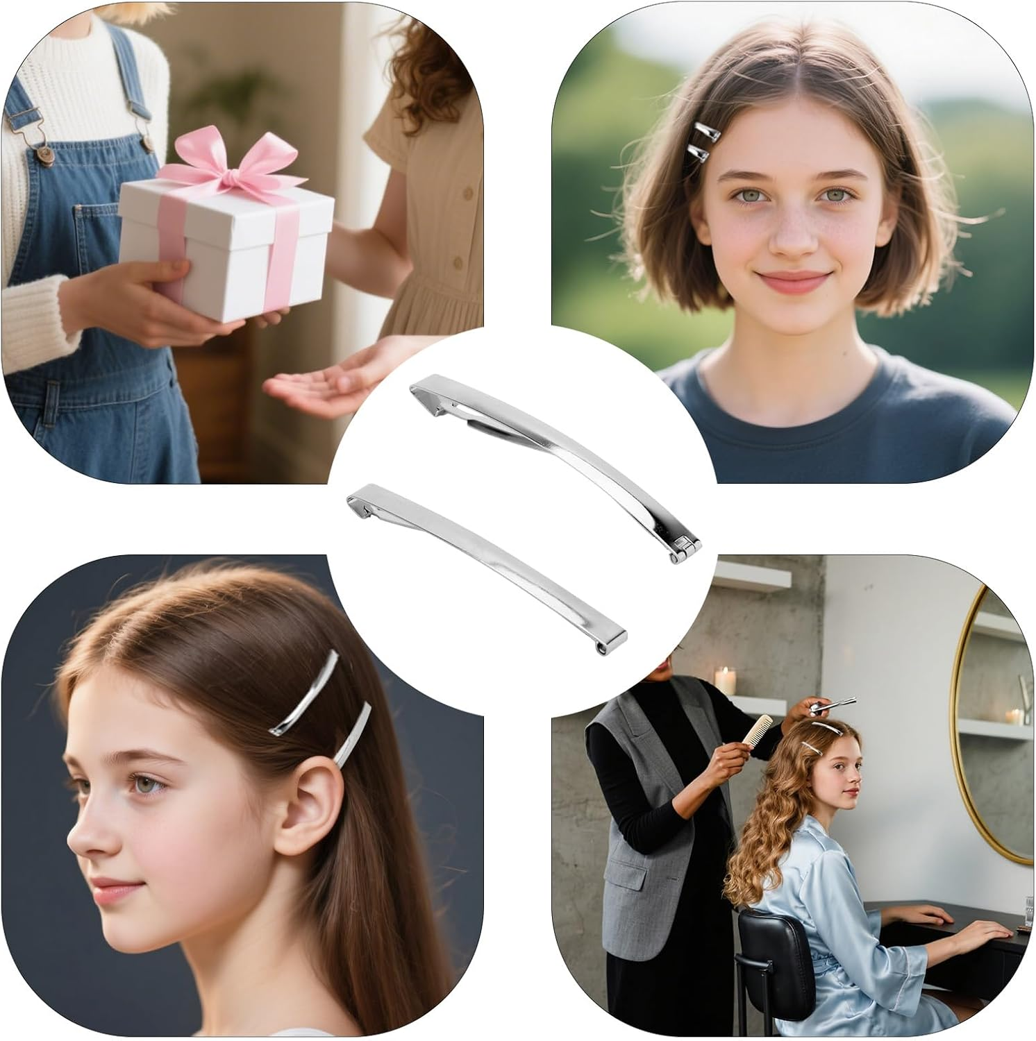 Pack of 10 Silver Hair Clips for Women, Flat French Hair Clips for Women, French Hair Clips, Small, Metallic Hair Clip, Special with Fine Hair, Elegant DIY Hairstyle Accessories image number 5