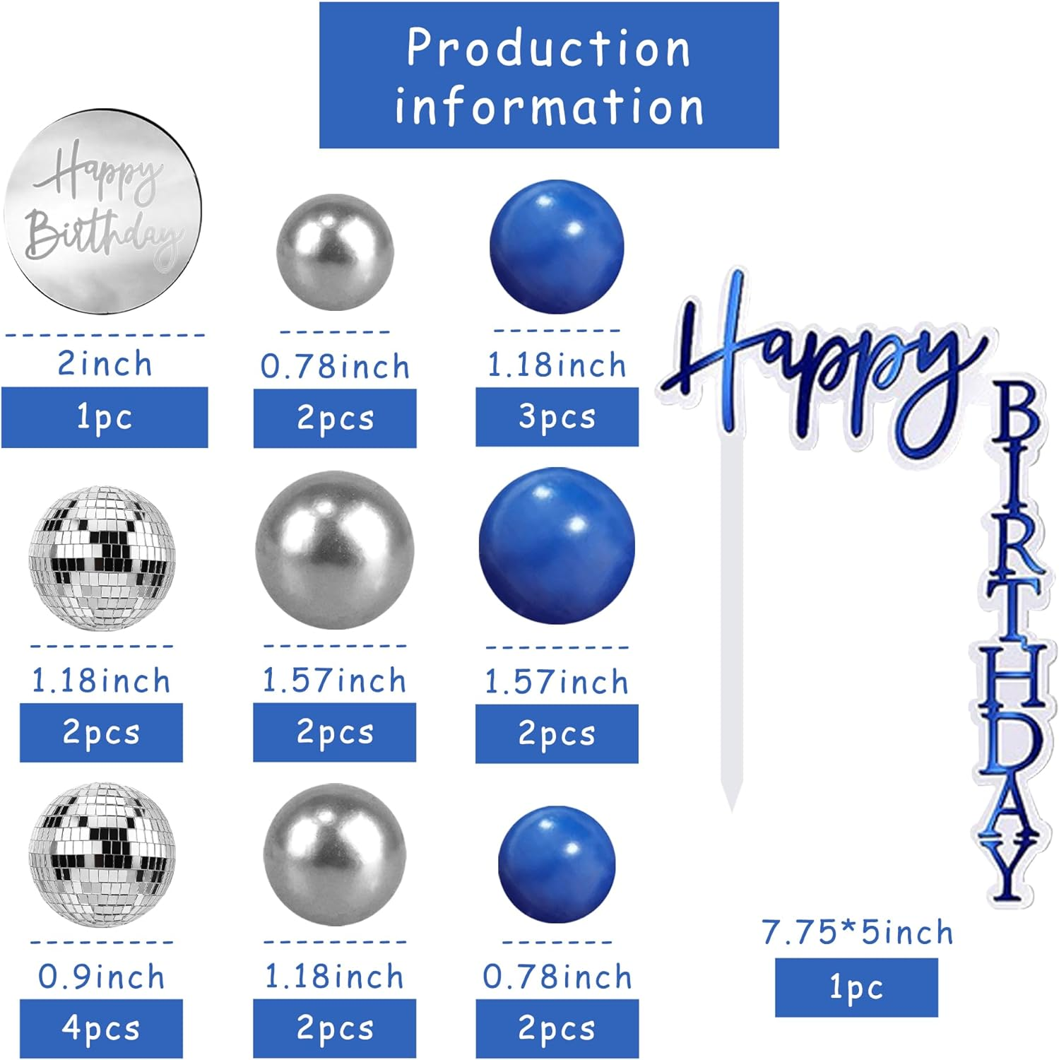DRWATE Man Cake Topper Blue Silver Disco Ball Cake Topper Boho Cake Topper Decorations for Navy Blue Boho Wedding Man Boy Birthday Party Baby Shower Supplies (Blue 02) - Silver image number 6