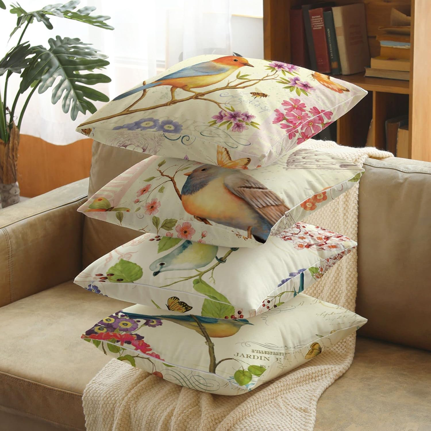 Easter Spring Throw Pillow Covers, Rabbit Egg Bunny Throw Cushion Cover Pillowcase with Hidden Zipper Sturdy for Home Car Sofa Decor 18 X 18 Inches Set of 4, Cotton Linen, Red Geometric, 45*45CM/18*18 Inch image number 6