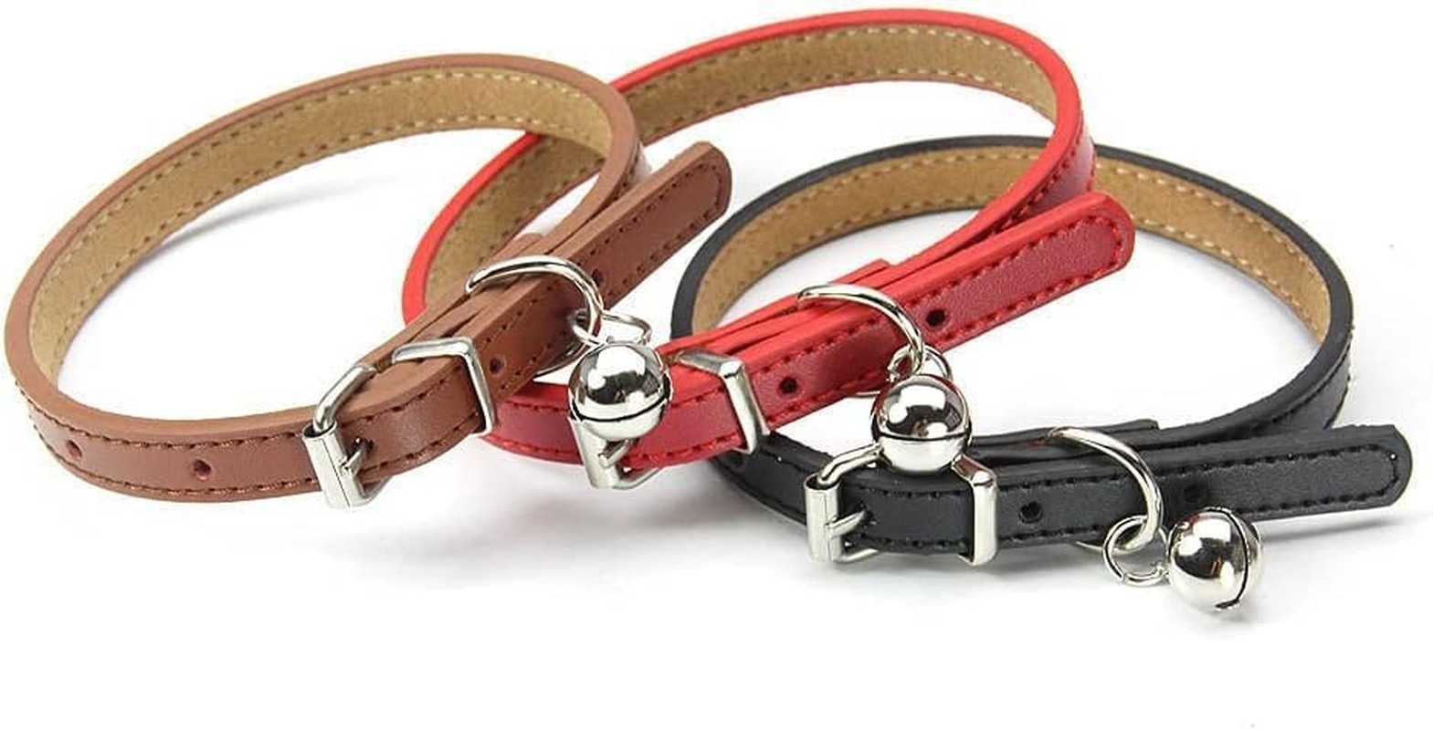 Weforu Dog Collar with Bell, PU Leather Adjustable Kitten Collar for Small Puppy Kitten (Red) image number 1