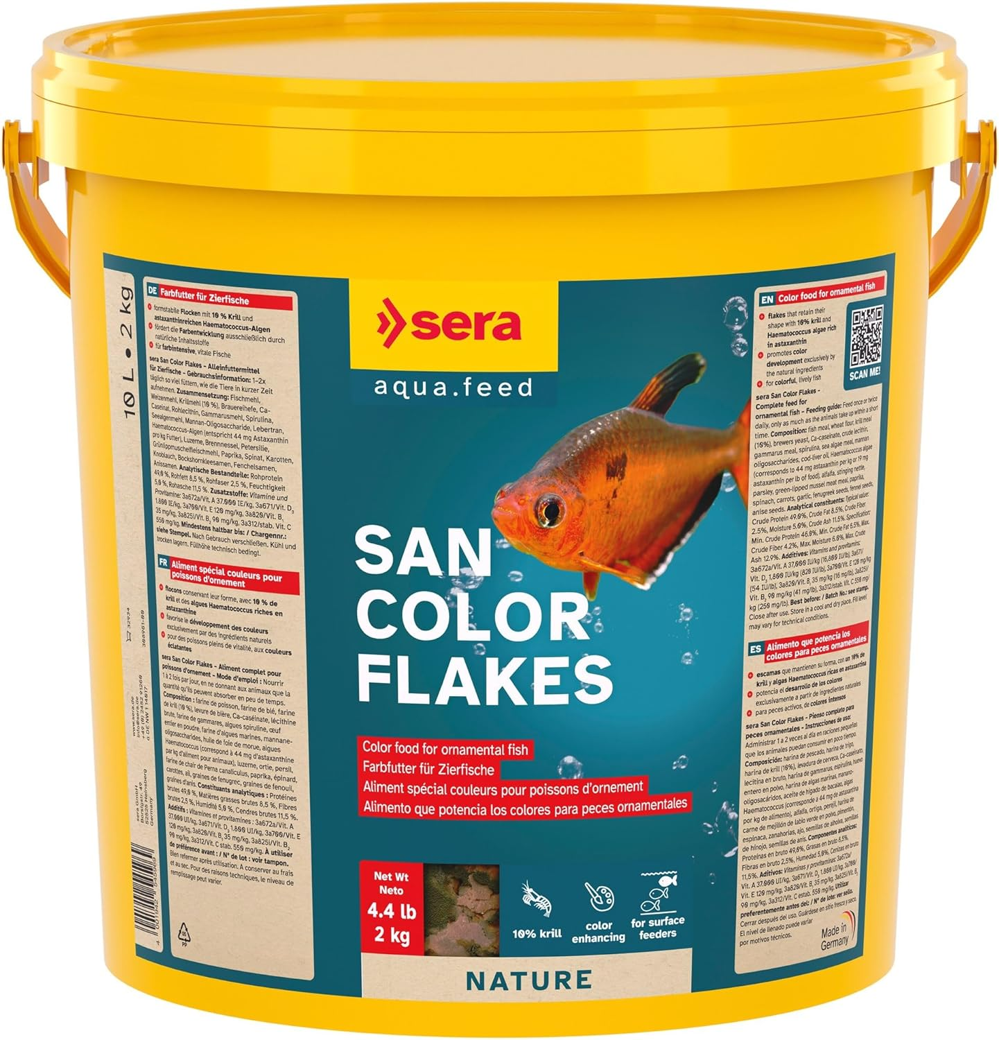 Sera San Colour Flakes, Colour Food for Ornamental Fish Eating at the Surface, for Freshwater Aquariums, 10L (2Kg) image number 1