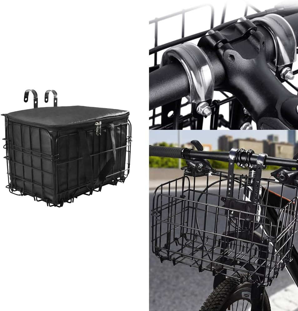 NYGHMY 1 Pcs Folding Bike Basket, Large Capacity Metal Basket with Removable Waterproof Liner Bag, Quick Release Design, Suitable for Adult Bikes, Ideal for Carrying Pets, Fruits, and Groceries image number 3