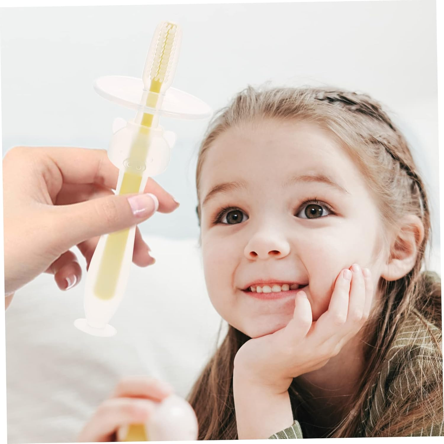 LIFKOME 4Pcs Silicone Baby Toothbrush Set Suction Base Soft Bristles Toddler Oral Cleaner for Newborns Infant Oral Care in Pink Yellow Green Blue image number 3