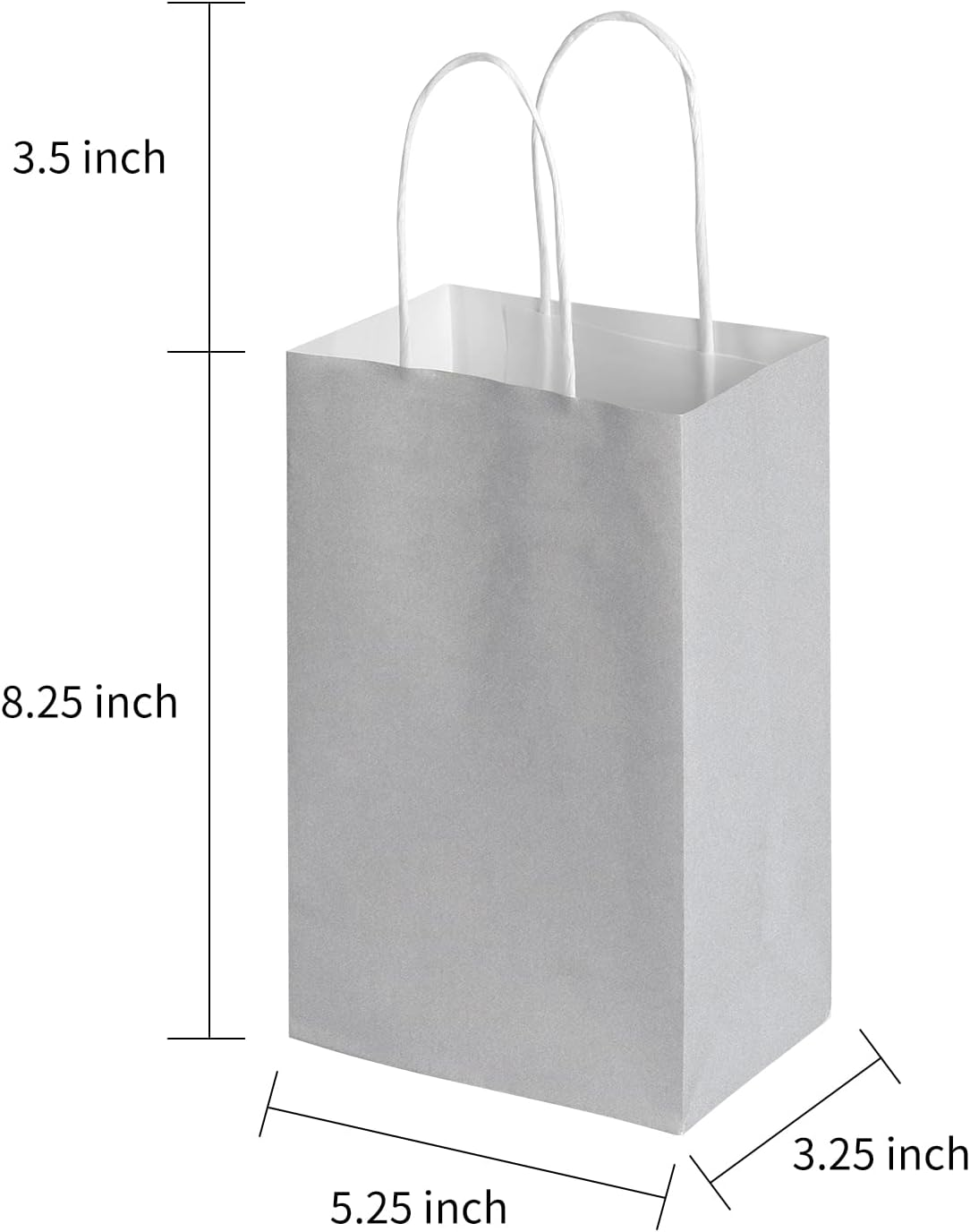 Oikss 100 Pack 5.25X3.25X8.25 Inch Small Kraft Bags with Handles Bulk, Paper Bags Birthday Wedding Party Favors Grocery Retail Shopping Business Goody Craft Gift Bags Cub Sacks (Silver Grey 100 Count) image number 6