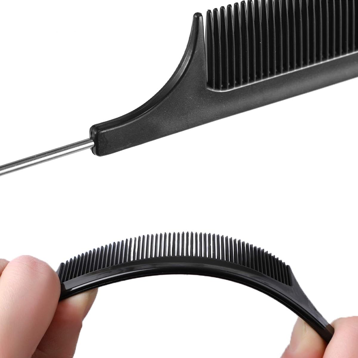 DAZISEN 3 Pieces Hair Comb - Anti-Static Tail Combs Fine Tooth Combs Salon Barber Hairdressing Comb with Stainless Steel Handle for Women and Men - (Black+Pink+White) *3 image number 2
