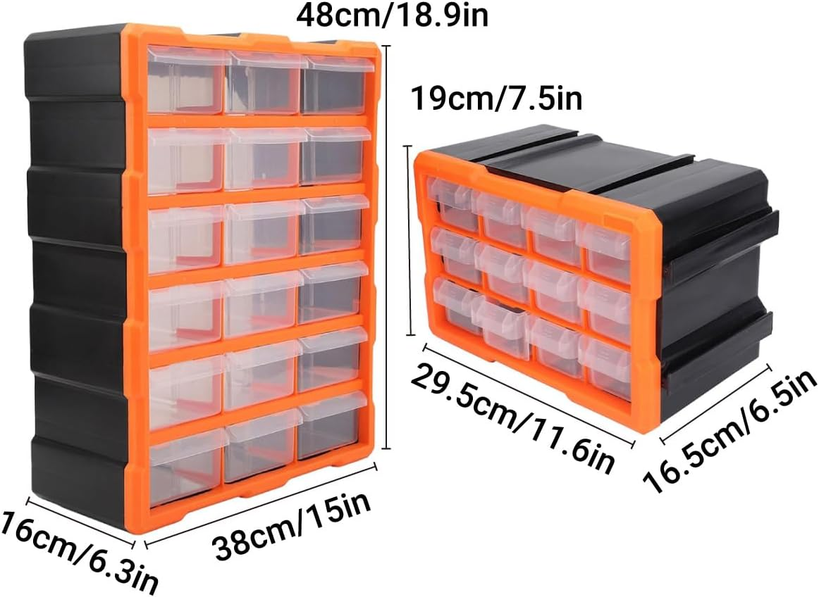AIMALL Tool Storage Cabinet with Clear Drawers &ndash; Plastic Organiser Chest with Dividers for Screws, Crafts, Sewing, Hardware &ndash; 11.6"X6.5"X7.5" / 15"X6.5"X18.9" image number 5