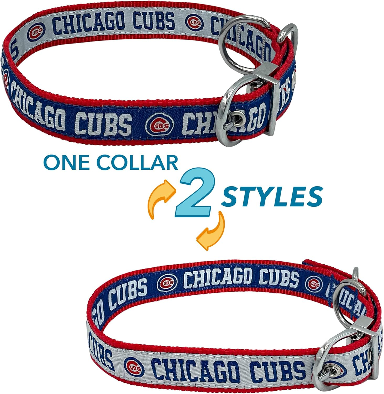 Chicago Cubs Reversible MLB Dog Collar, Large. Premium Home & Away Two-Sided Pet Collar Adjustable with Metal Buckle. Your Favorite MLB Baseball Team with a Unique Design on Each Side! Dogs & Cats image number 3
