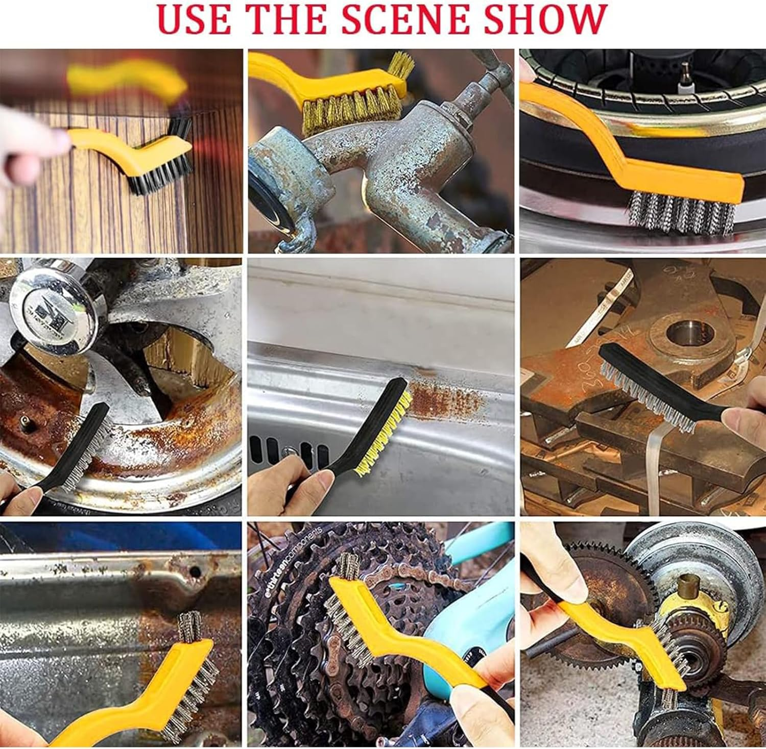 10Pcs Wire Brush Set, Stainless Steel/Brass/Nylon Bristles Brushes for Narrow Areas Deep Cleaning Dirt, Rust Removal, Grill Cleaner, Paint Scrubbing Double-Ended Cleaning Brush and Picks Set image number 5