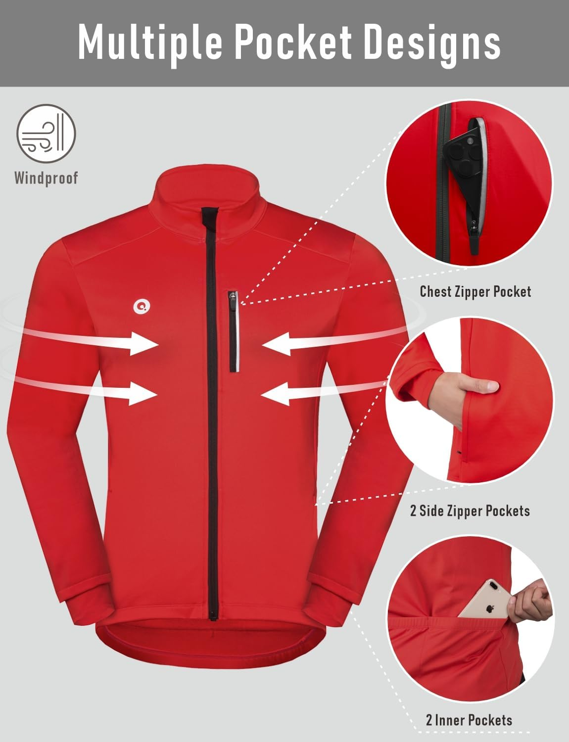 Przewalski Cycling Bike Jackets for Men Winter Thermal Running Jacket Windproof Breathable Reflective Softshell Windbreaker image number 4