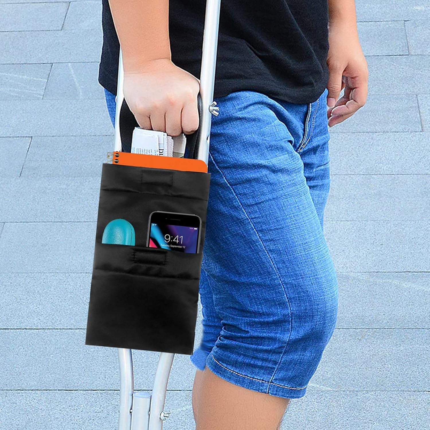 Crutch Pouch Bag - Lightweight Crutch Accessories Bag,Cane Accessories, Drink Holder, Water-Resistant Pocket Organizer for Men Women Kids image number 4