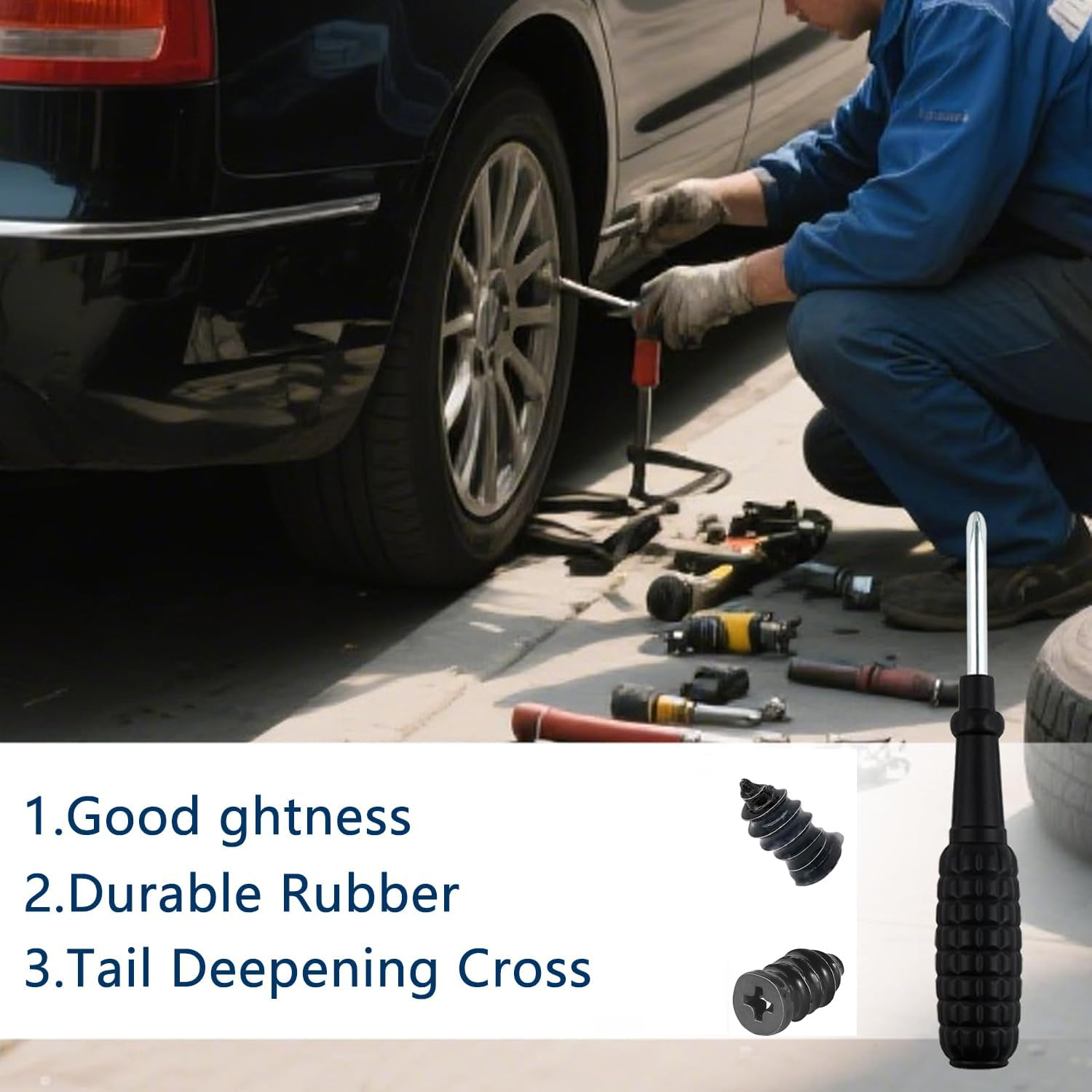 100-Piece Tire Plug Kit with Screwdriver &ndash; Rubber Screw Nails for Fast Car, Motorcycle, Truck, Tractor Puncture Repair(50 S+50 L) image number 2