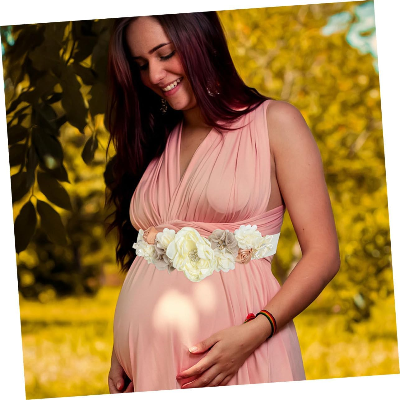 SUPVOX 2Pcs Maternity Sash Belt with Daisy Flower and Rhinestones Elegant Waist Support for Pregnant Women for Showers and Photography Sessions