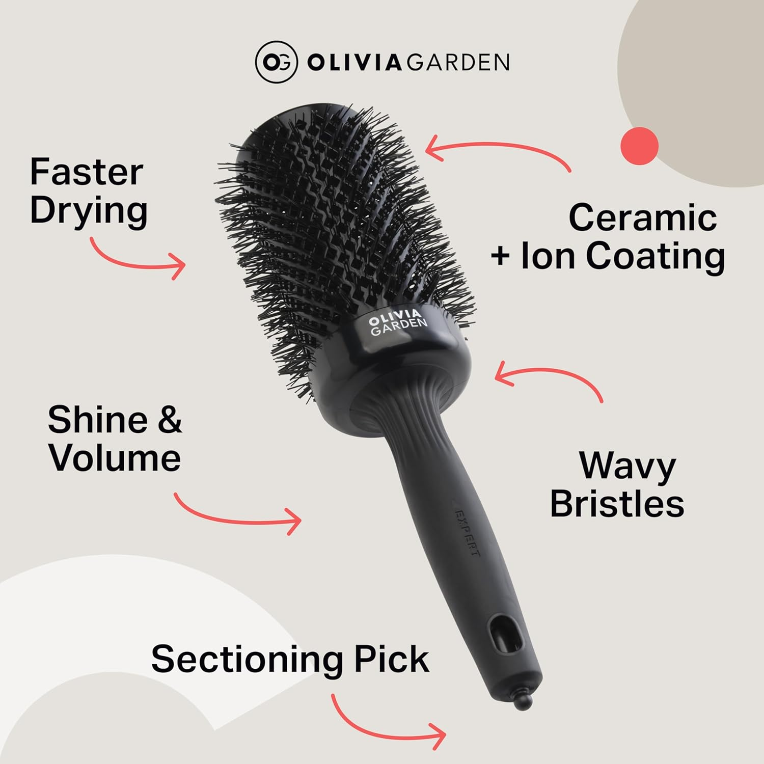 Olivia Garden Expert Blowout Shine &ndash; Black - 55 - Ceramic Coated round Brush for Smooth Blowout, Frizz-Free Hair & Radiant Shine image number 4