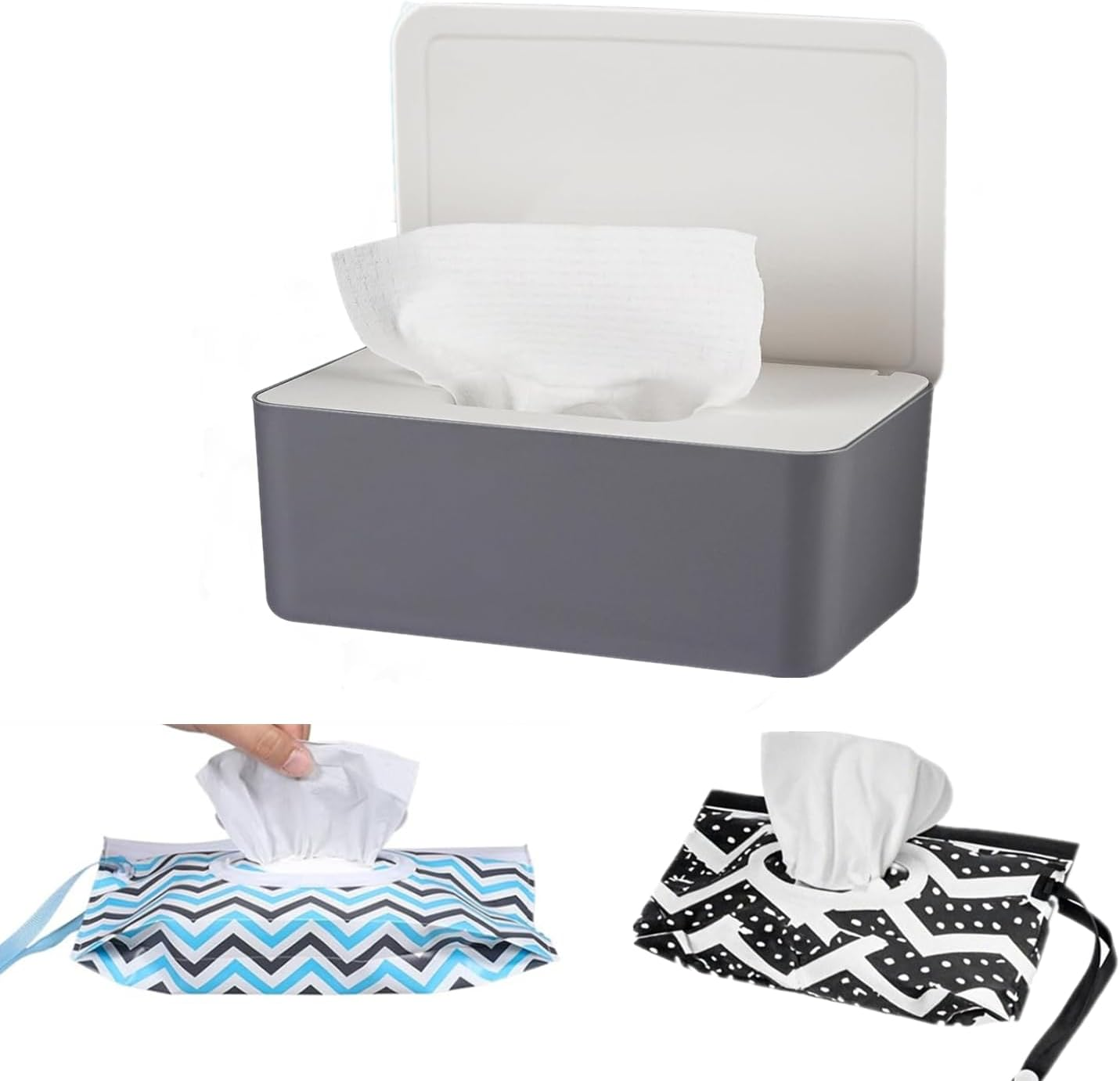 Wipes Dispenser with 2Pcs Portable Refillable Wipe Holder,Reusable Large Wipe Holder Box Flushable Wipes Case Bathroom Wipes Container for Pet Nursery Kitchen Office Counter(Green)