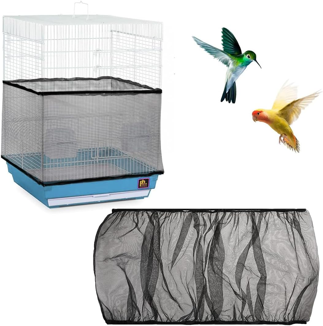 JEYORZY 1 X Bird Cage Cover, Adjustable Bird Cage Cover, Bird Cage Seed Catcher, Protective Net for Bird Cages, Parrots, Nylon Mesh, Suitable for Cages with a Circumference of 112-150 Cm, Black-M image number 2