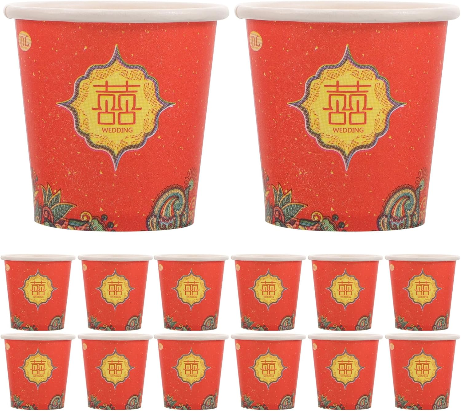 Wedding Paper Cups, 100Pcs Chinese Themed Tea Cup Coffee Beverage Water Cup Cold for Chinese Wedding Party image number 4