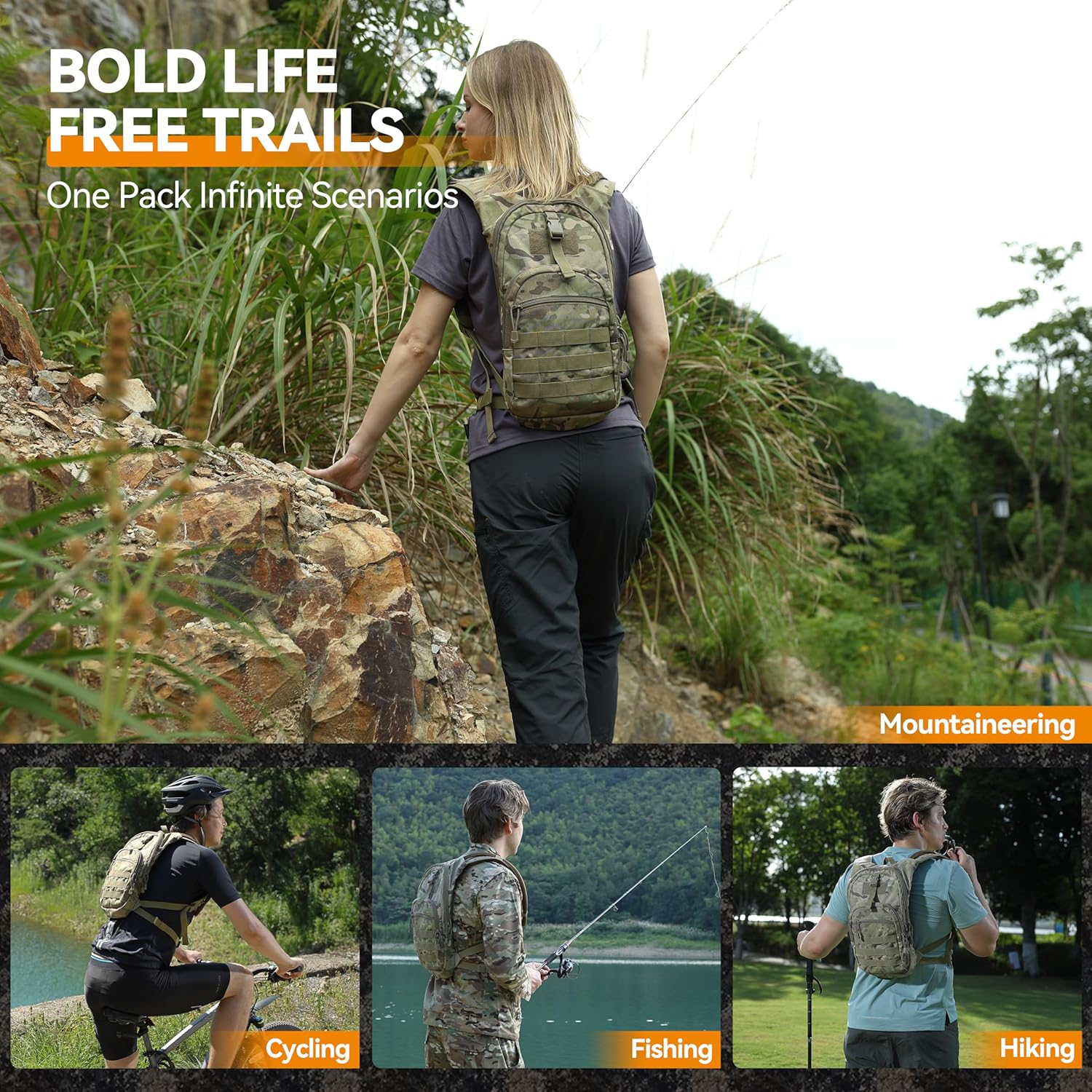 MARCHWAY Tactical Molle Hydration Pack with 2.5L TPU Water Bladder, Military Backpack for Hiking, Cycling, Backpacking, Running, Hunting image number 3