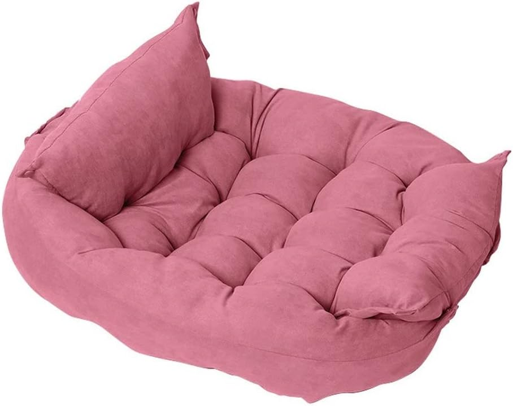 RICHRAIN Pet Dog Sofa Bed Purple Large Medium Small Dog Cushion Bed Multipurpose Square Dog Mat Dog Kennel Cat Litter Basket 3 in 1 (L,Pink) image number 4