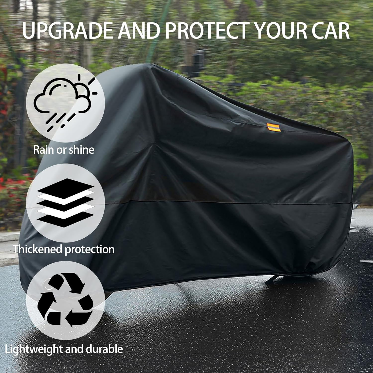 Motorcycle Cover - Waterproof & Sunproof, Durable Protection for Yamaha, Harley, Honda, Suzuki - Fits up to 63" (160 Cm), Black Silver, Size S image number 5