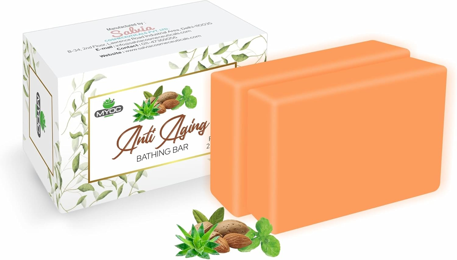 MYOC anti Ageing Bathing Soap with Aloe Vera, Glycerin & Vitamin-E | Minimizes Wrinkles & Fine Lines | Skin Brightening & Moisturizing Cleansing Soap - for Men & Women All Skin Types- 75G (Pack of 2) image number 2
