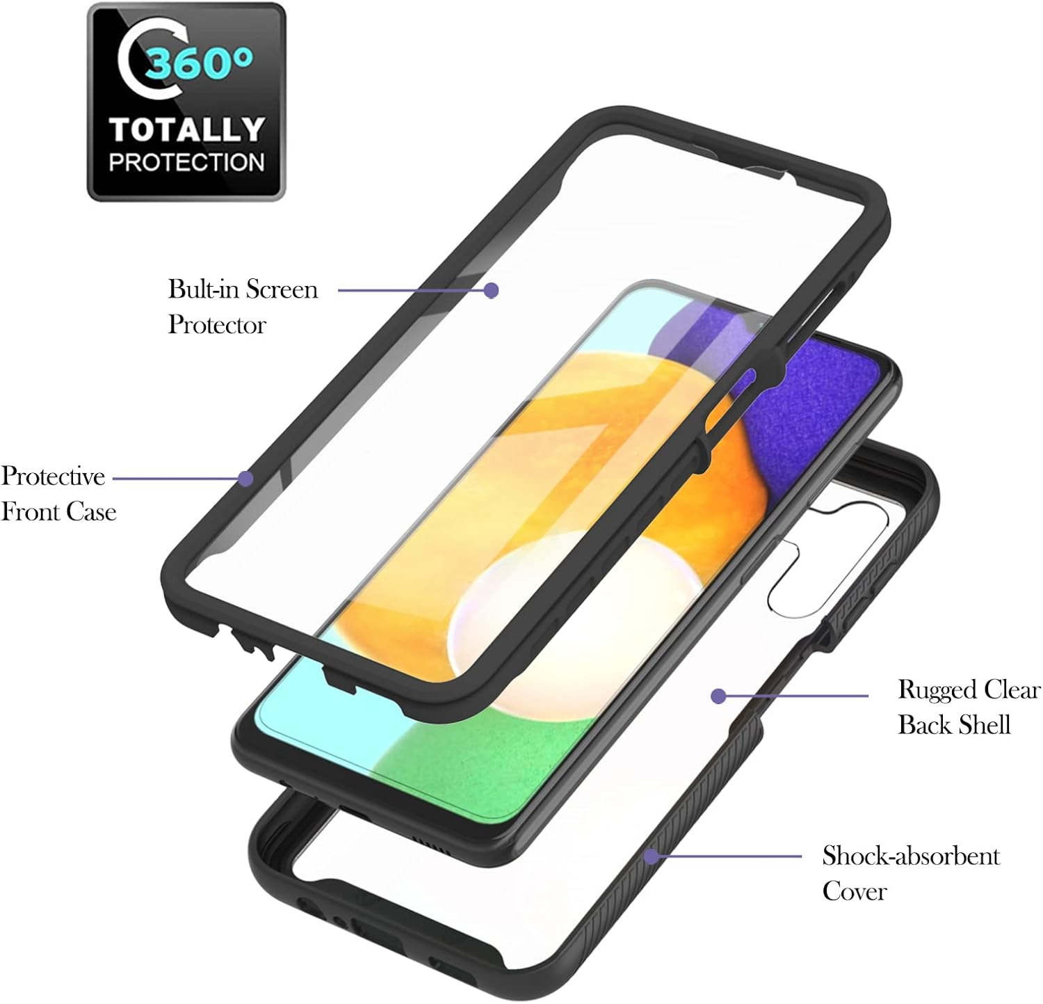 Ronrun for Motorola Moto G84 Case, with Built-In Screen Protector 360&deg; Full Body Shockproof Protection Armour Slim Fit Cover for Motorola Moto G84 Black image number 4