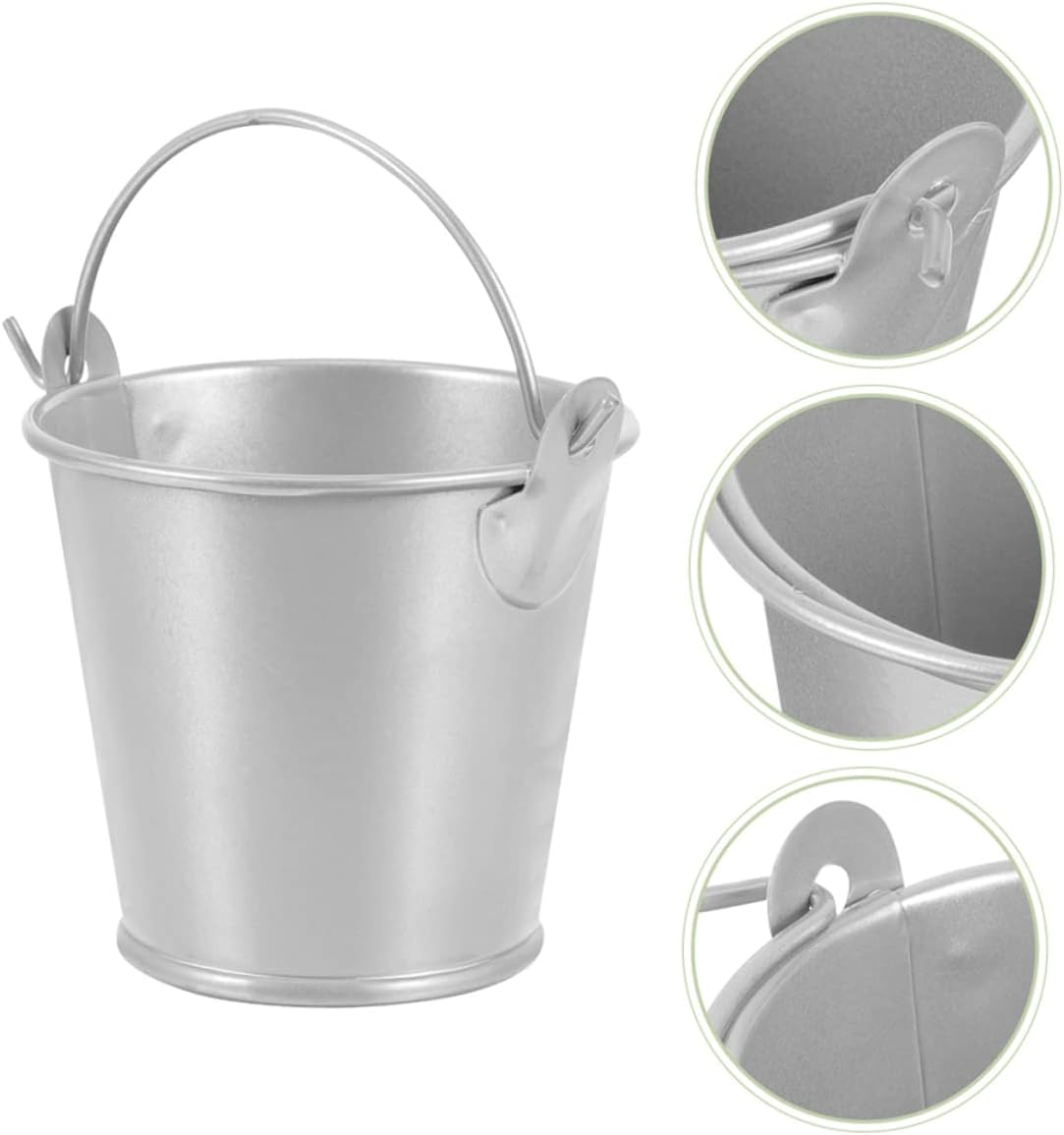 BRIGHTFUFU 5Pcs Mini Galvanized Tin Buckets with Handle for Succulent Plants and Candy Party Favors, Small Metal Planters Flower Holders for Wedding Decorations and Crafts image number 2