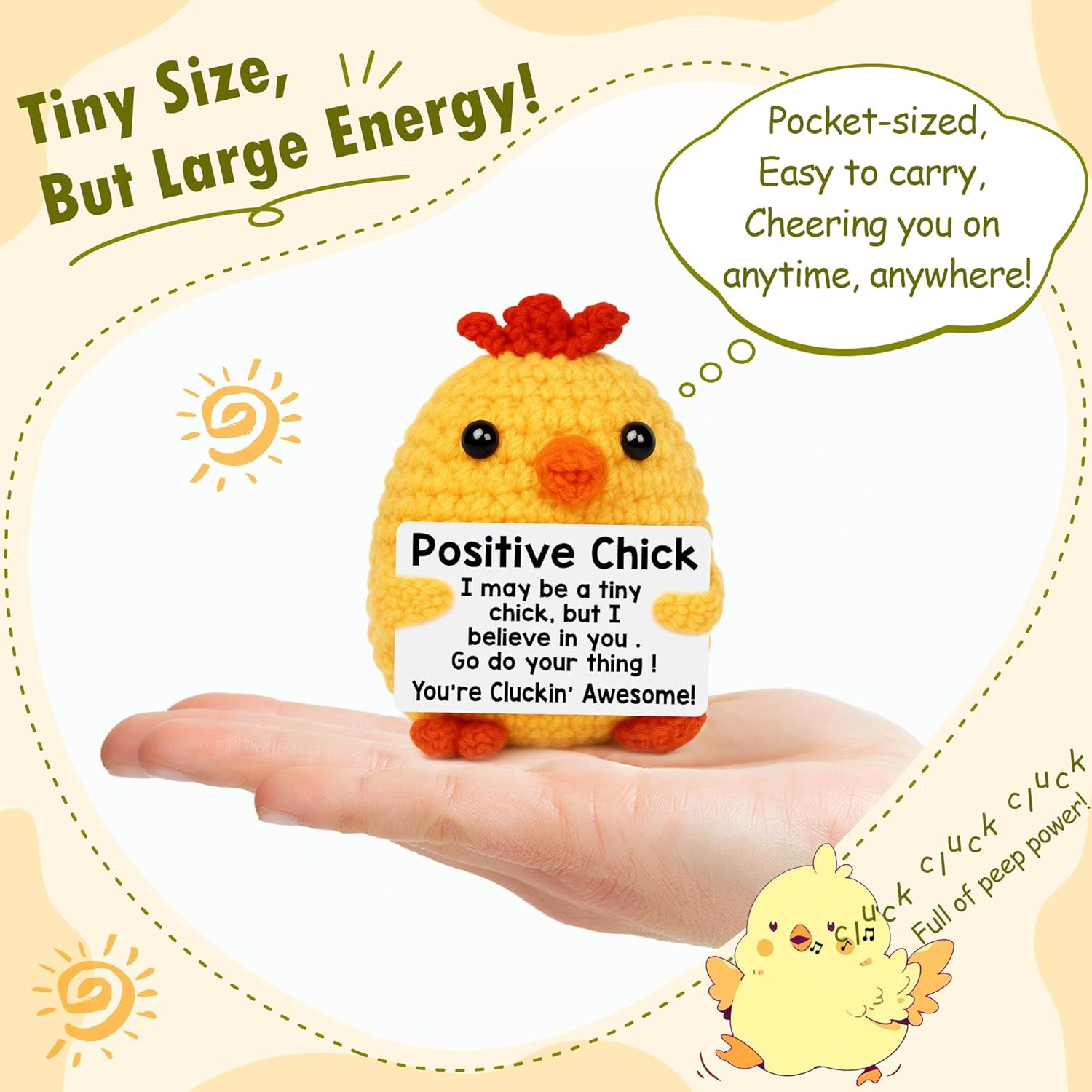 Mini Chicken Birthday Gifts for Women, Kindergarten Graduation Gifts for Her Him College Teen Daughter Friend Sister, Positive Crochet Animals Emotional Cheer up Support Handmade Chick Potato Pickle image number 3