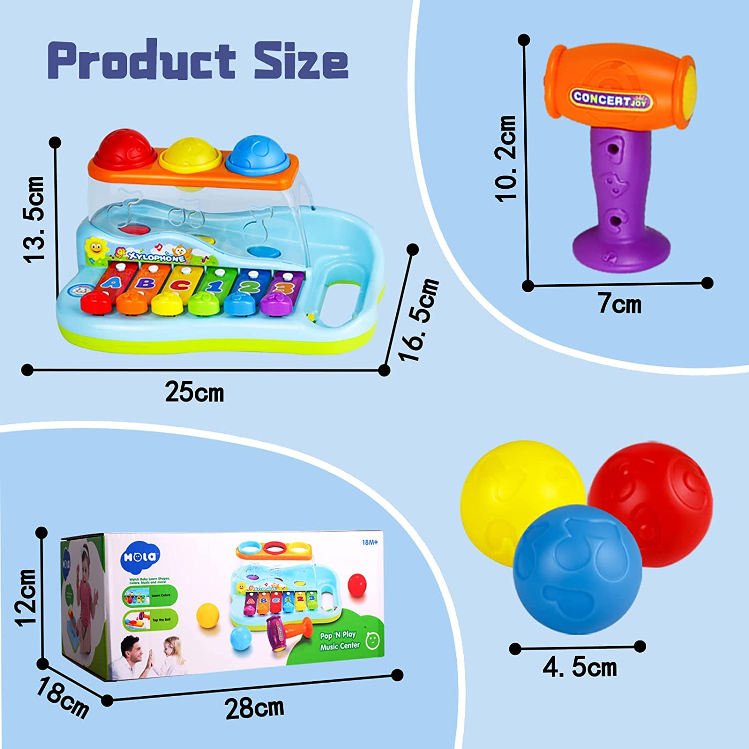 Baby Toys for 1 2 Year Old Boys Girls, Kids Musical Instruments, Hammering Pounding Xylophone Piano Toys with Sensory Montessori Balls, Early Educational Toys for Toddler, Christmas Gifts image number 2